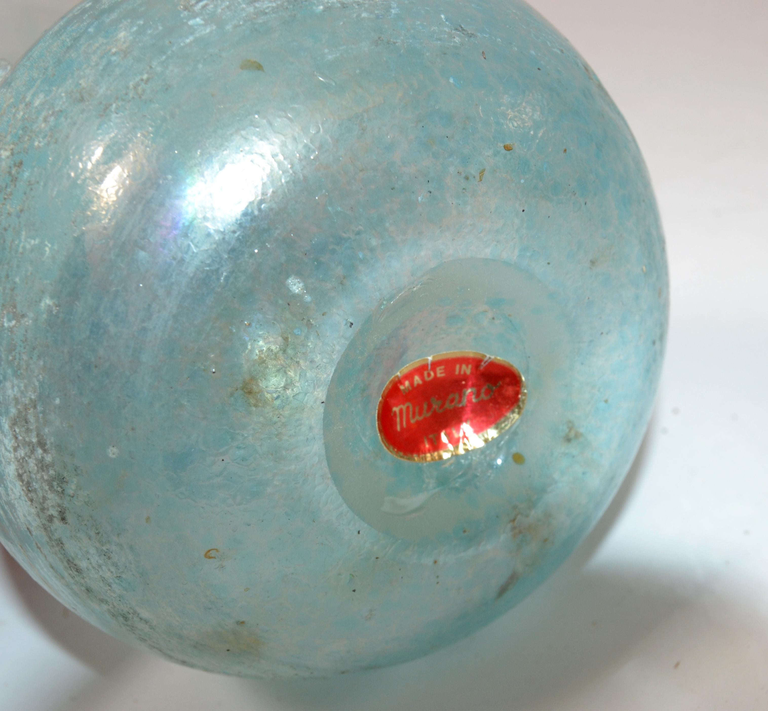 Jarrón de trigo con asas de cristal Scavo italiano azul bebé de Murano, Vasija, Italia 1980 en venta 3