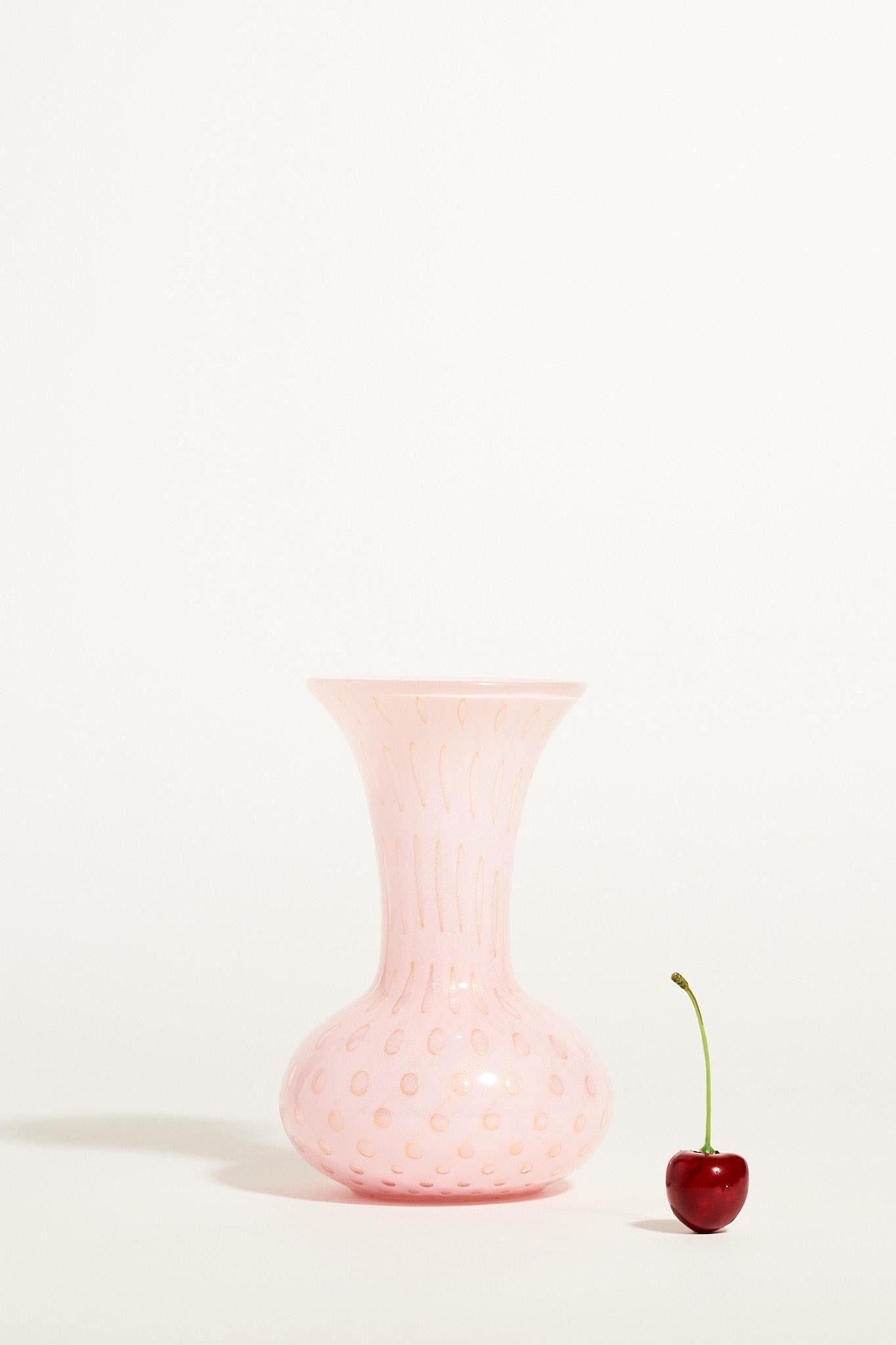 Italian Murano Baby Pink Bubble Glass Vase
