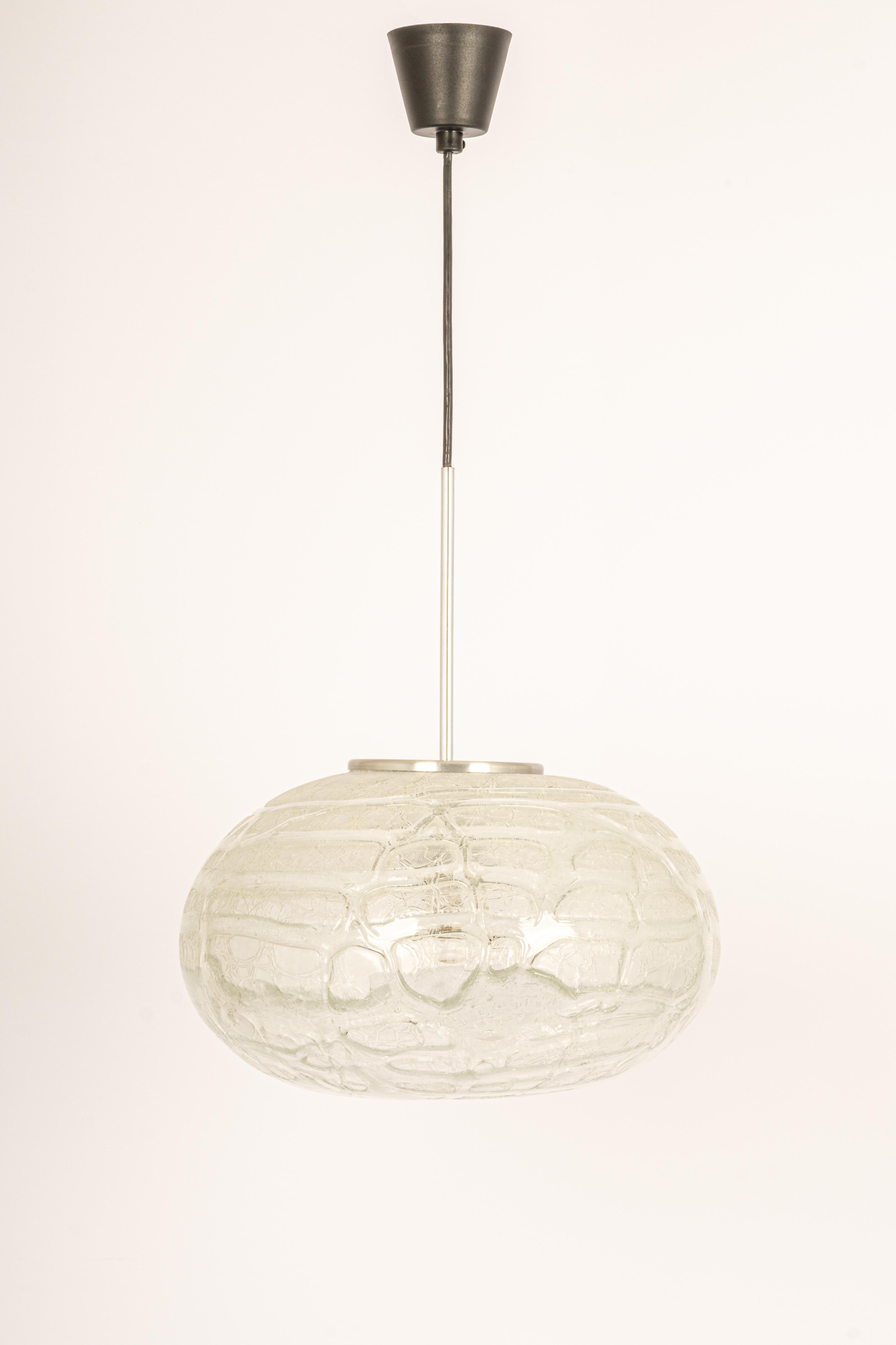 Doria ceiling light with large volcanic Murano glass ball.
High quality materials, gives a wonderful light effect when it is on.
Very good condition. Cleaned, well-wired, and ready to use. 

The fixture requires one standard bulb (E-27)
Light