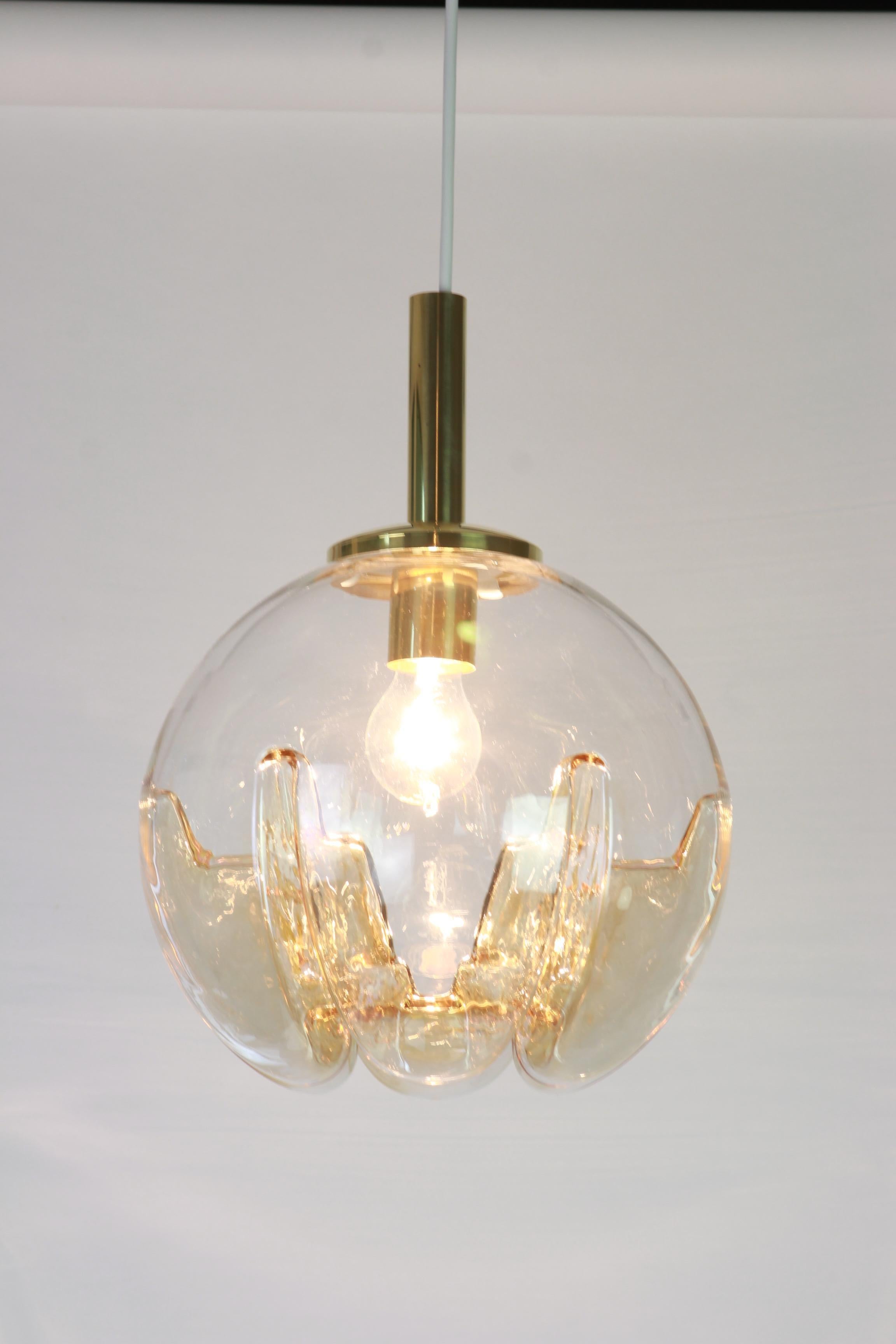 Mid-Century Modern 1 of 2 Murano Ball Pendant Light by Doria, Germany, 1970s For Sale