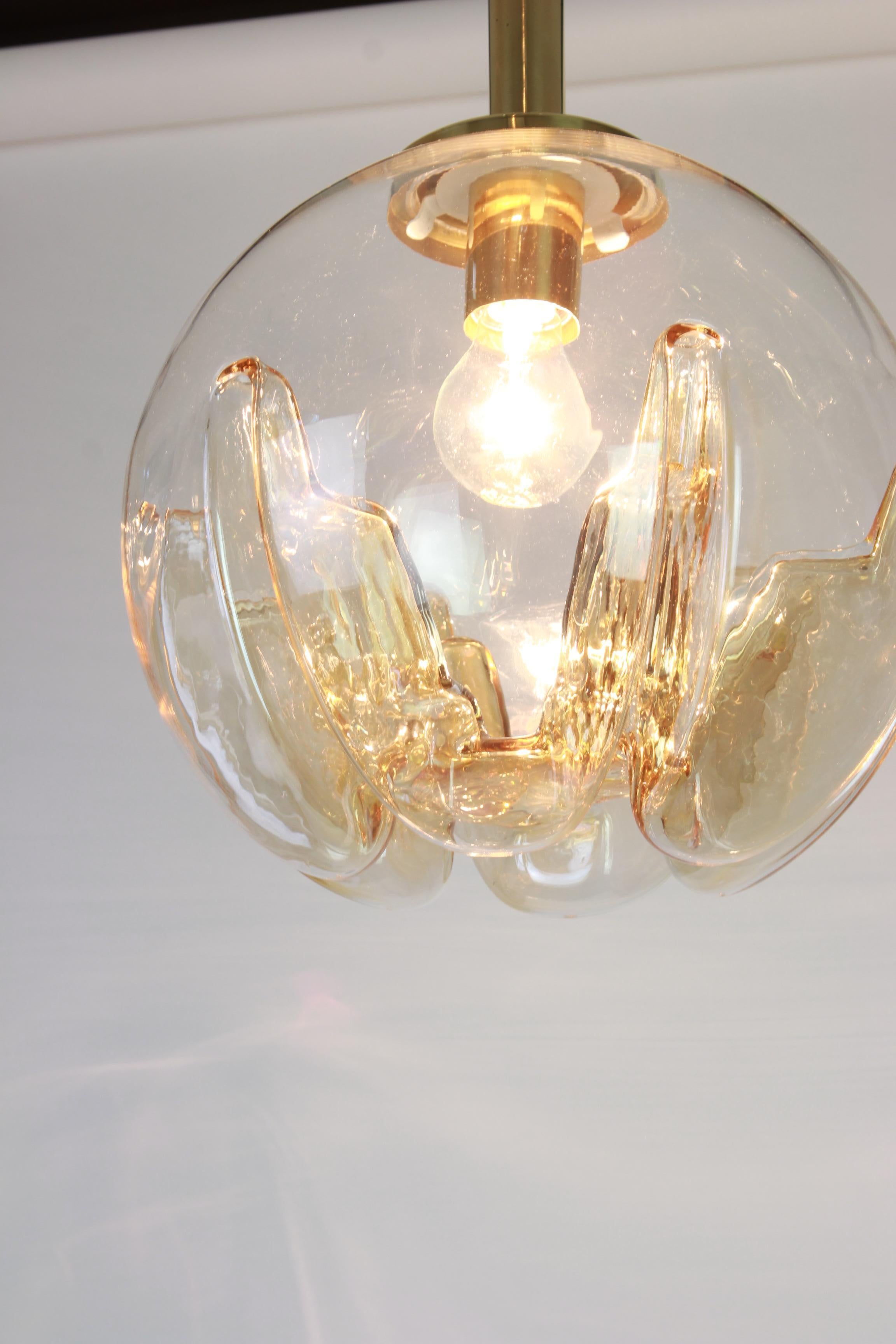 1 of 2 Murano Ball Pendant Light by Doria, Germany, 1970s In Good Condition For Sale In Aachen, NRW