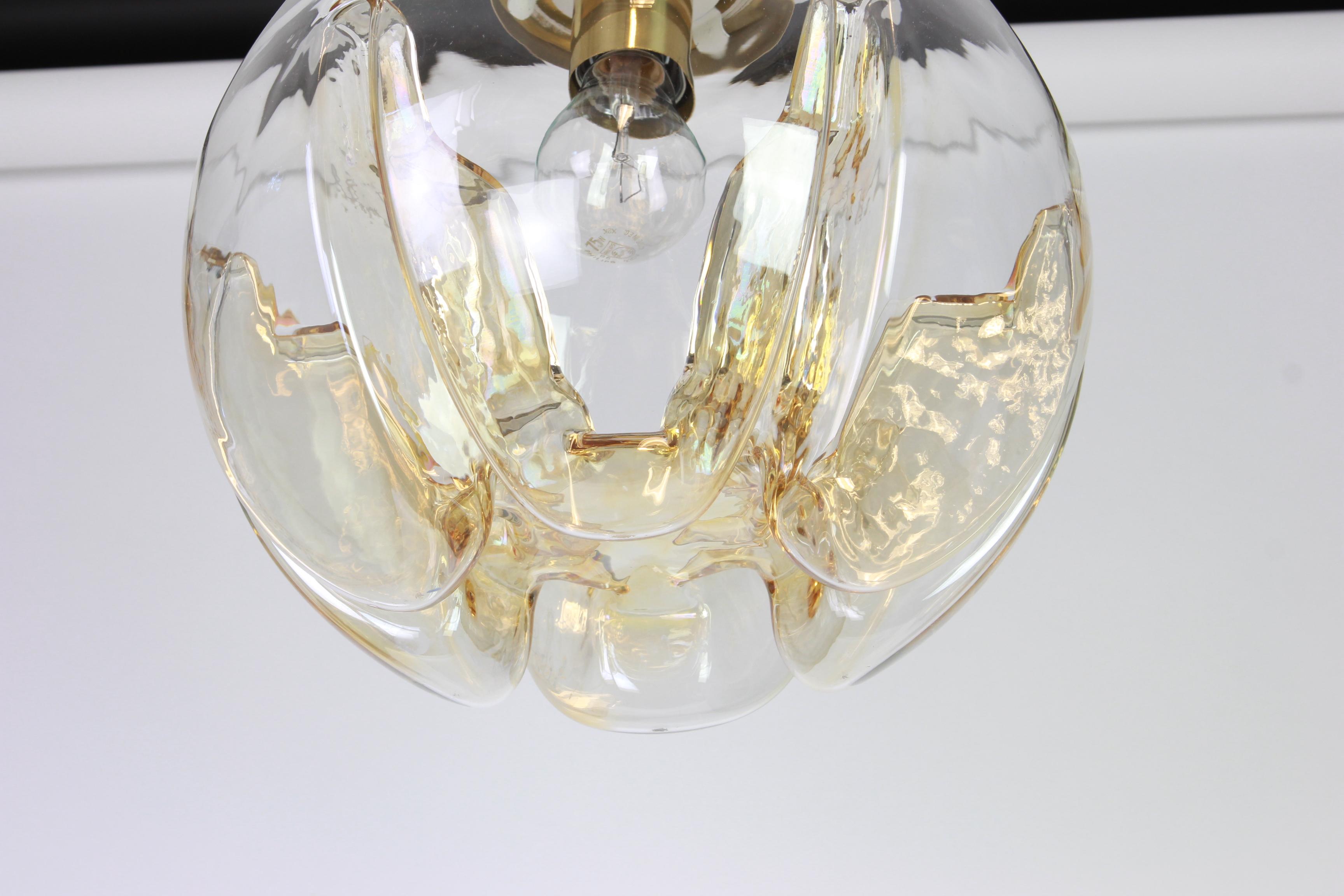 Late 20th Century 1 of 2 Murano Ball Pendant Light by Doria, Germany, 1970s For Sale