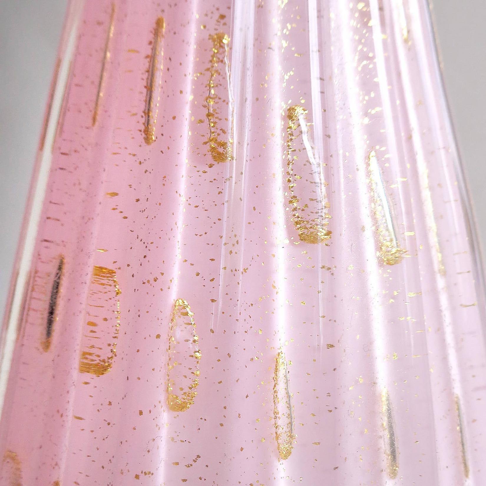 Mid-Century Modern Murano Barbini 1950s Pink Gold Flecks Bubbles Italian Art Glass Rocket Decanter For Sale