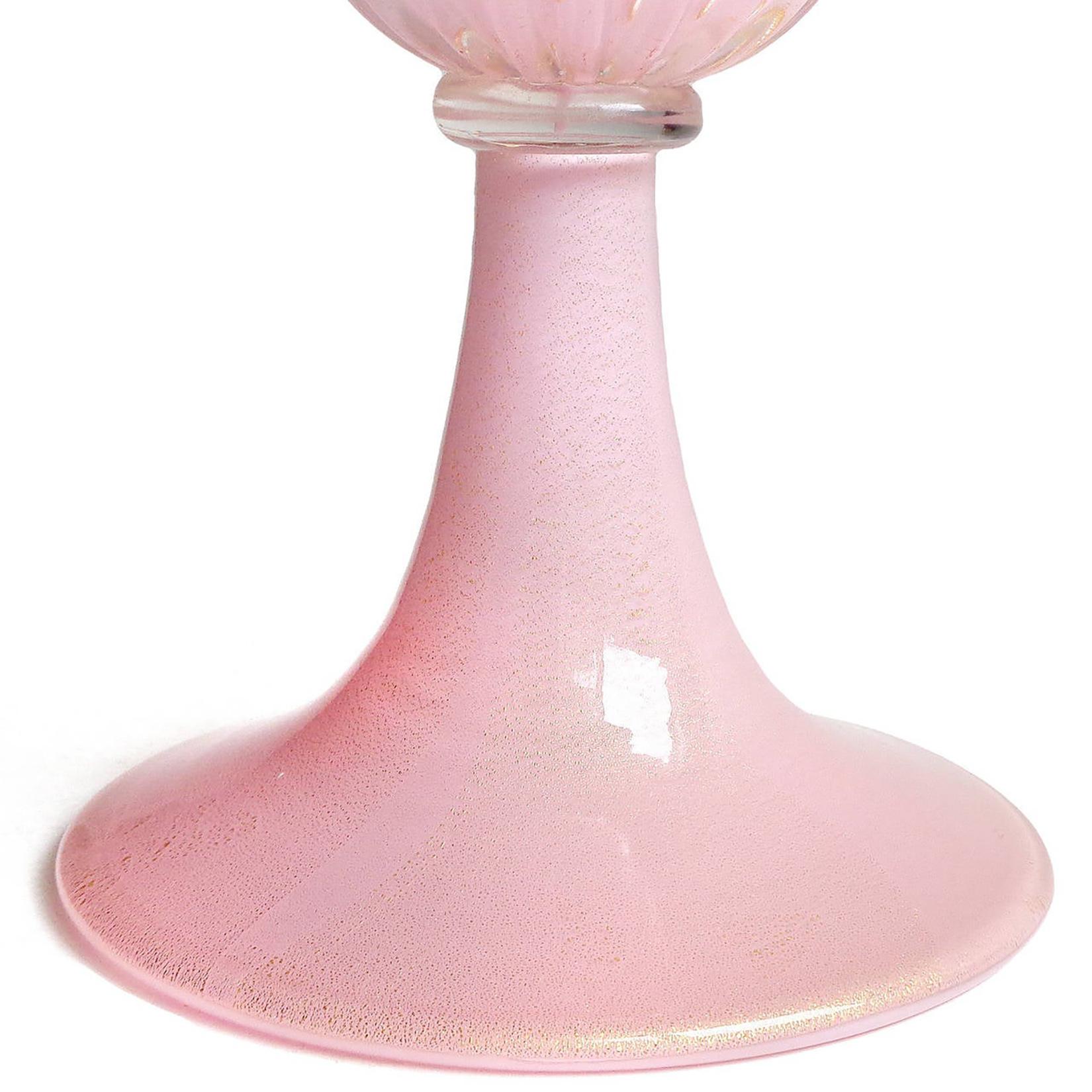 20th Century Murano Barbini 1950s Pink Gold Flecks Bubbles Italian Art Glass Rocket Decanter For Sale