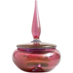 Murano Barbini Amethyst Gold Italian Art Glass Vanity Perfume Powder Box Set