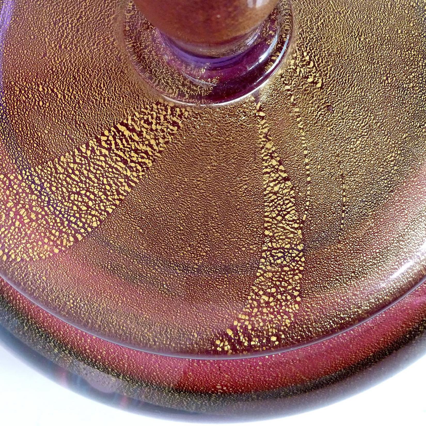 Hand-Crafted Murano Barbini Amethyst Gold Italian Art Glass Vanity Perfume Powder Box Set For Sale