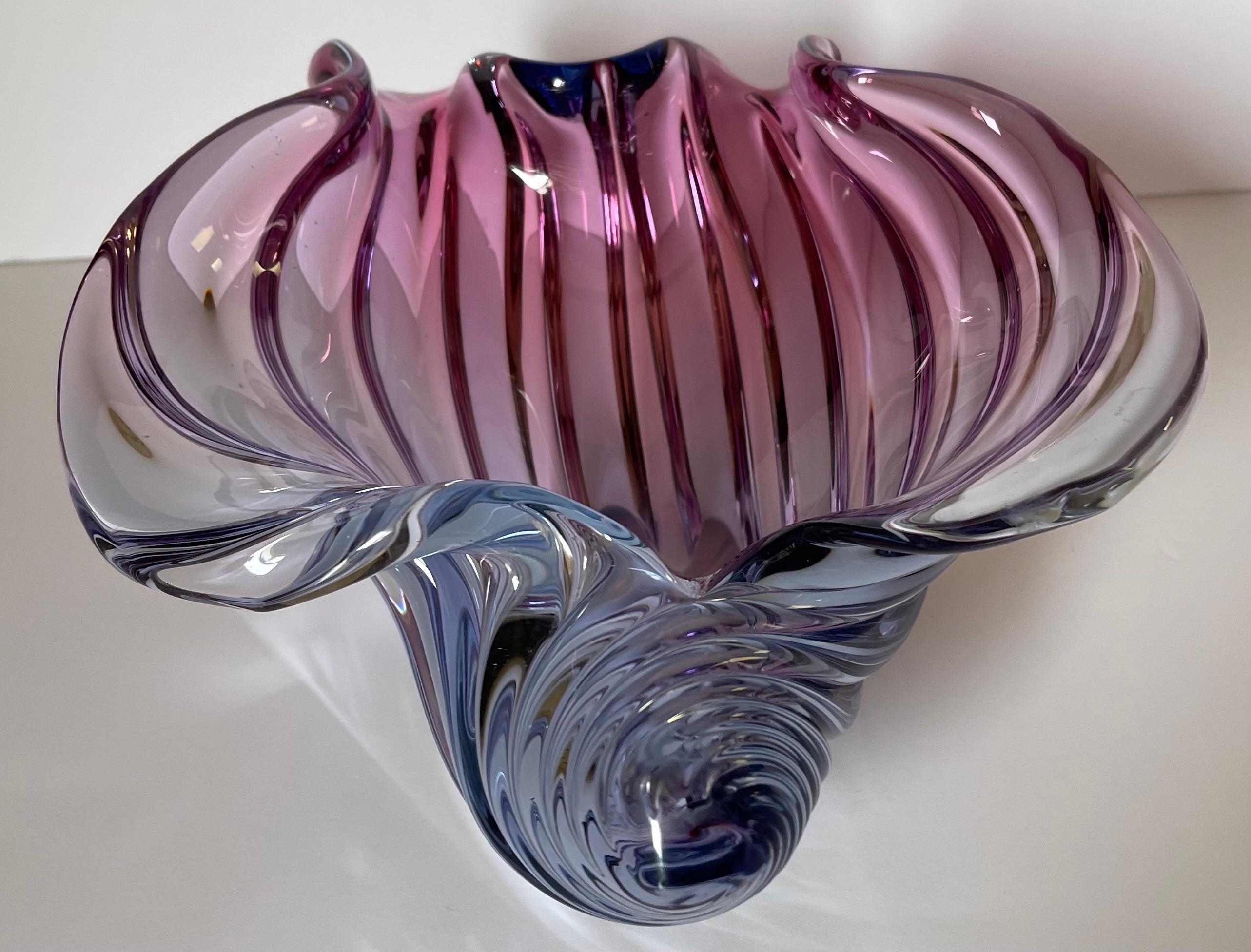 Murano Barbini Blown Glass Pink & Purple Large Shell Bowl  For Sale 3