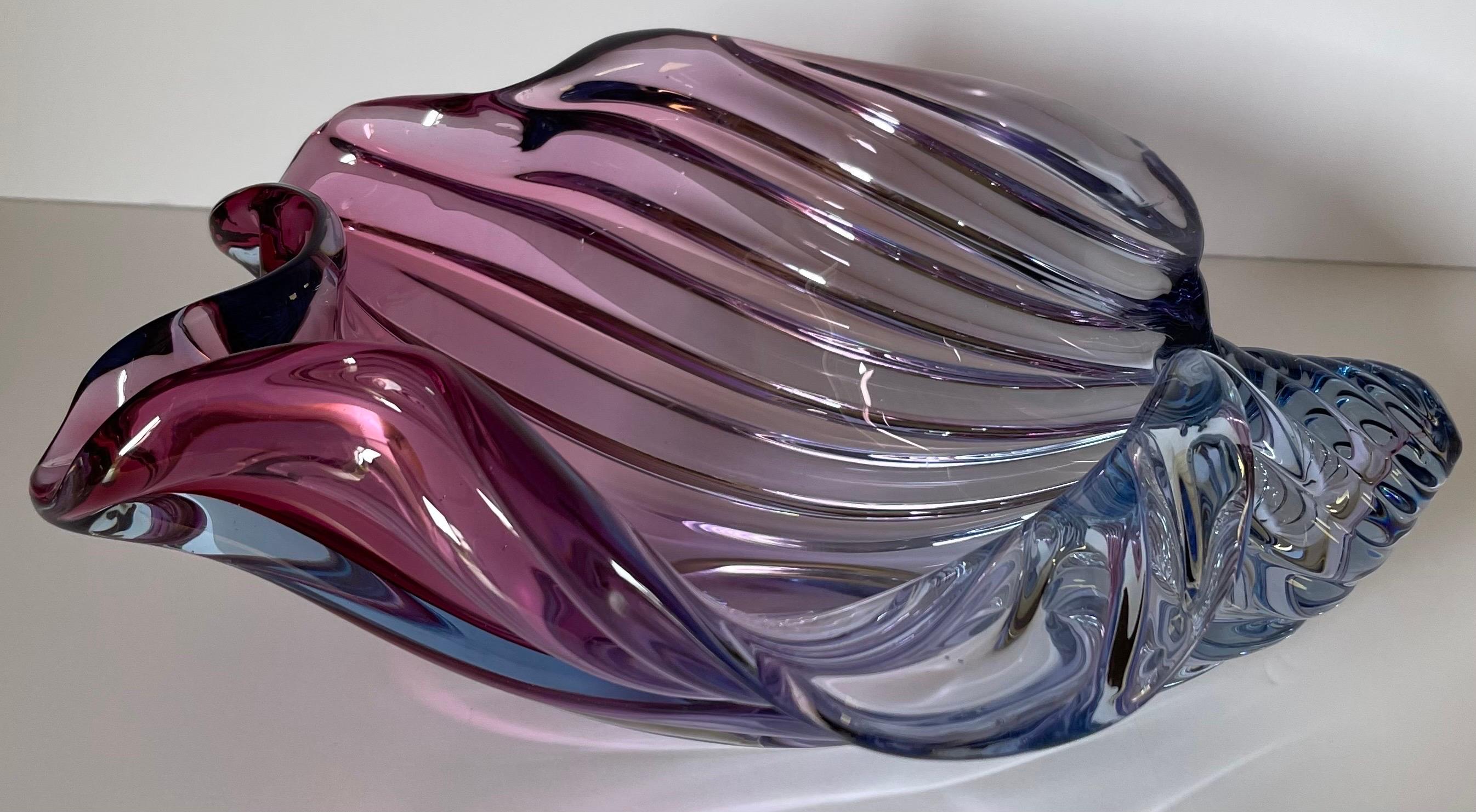 Murano Barbini Blown Glass Pink & Purple Large Shell Bowl  For Sale 5