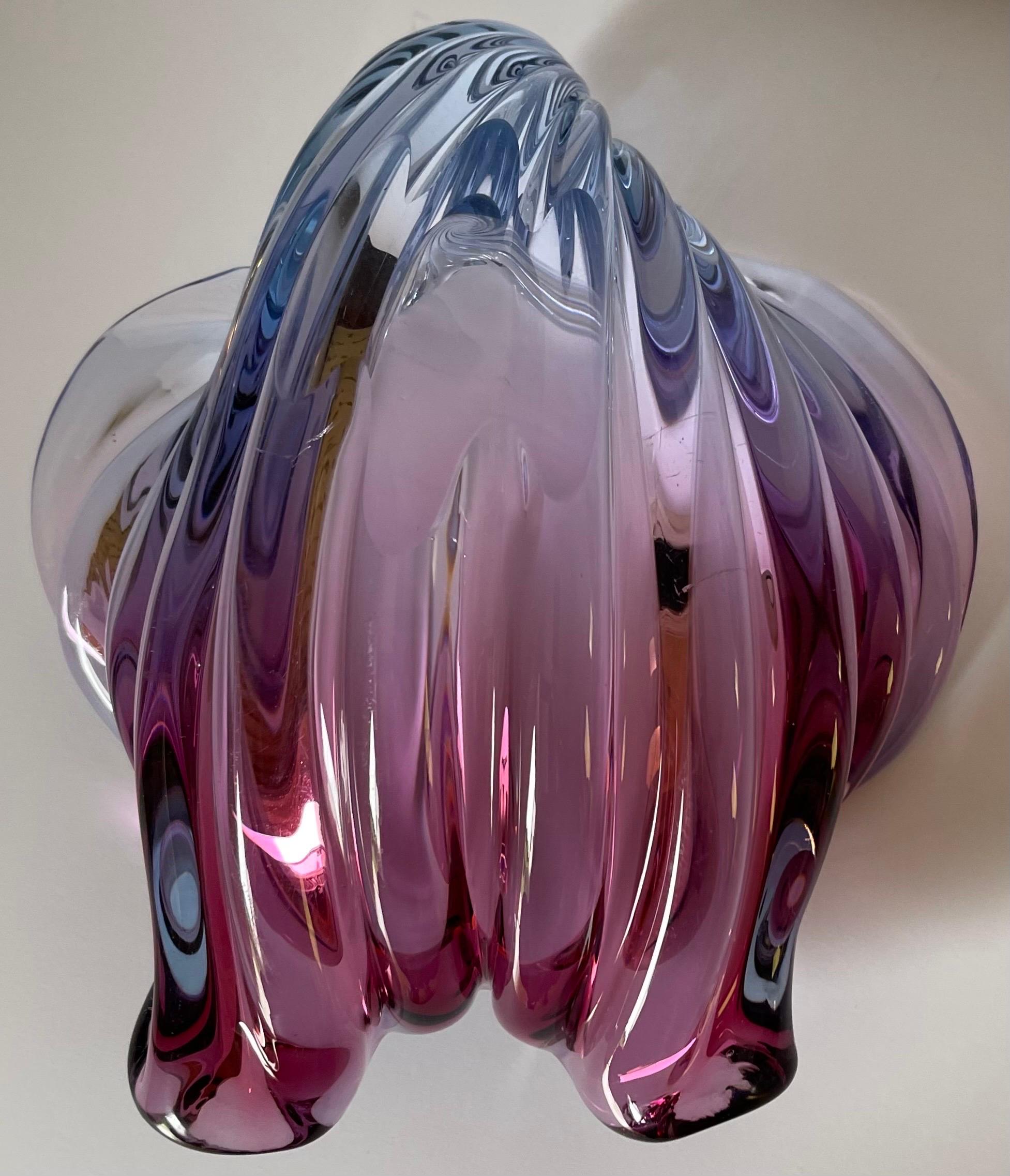 Murano Barbini Blown Glass Pink & Purple Large Shell Bowl  For Sale 7