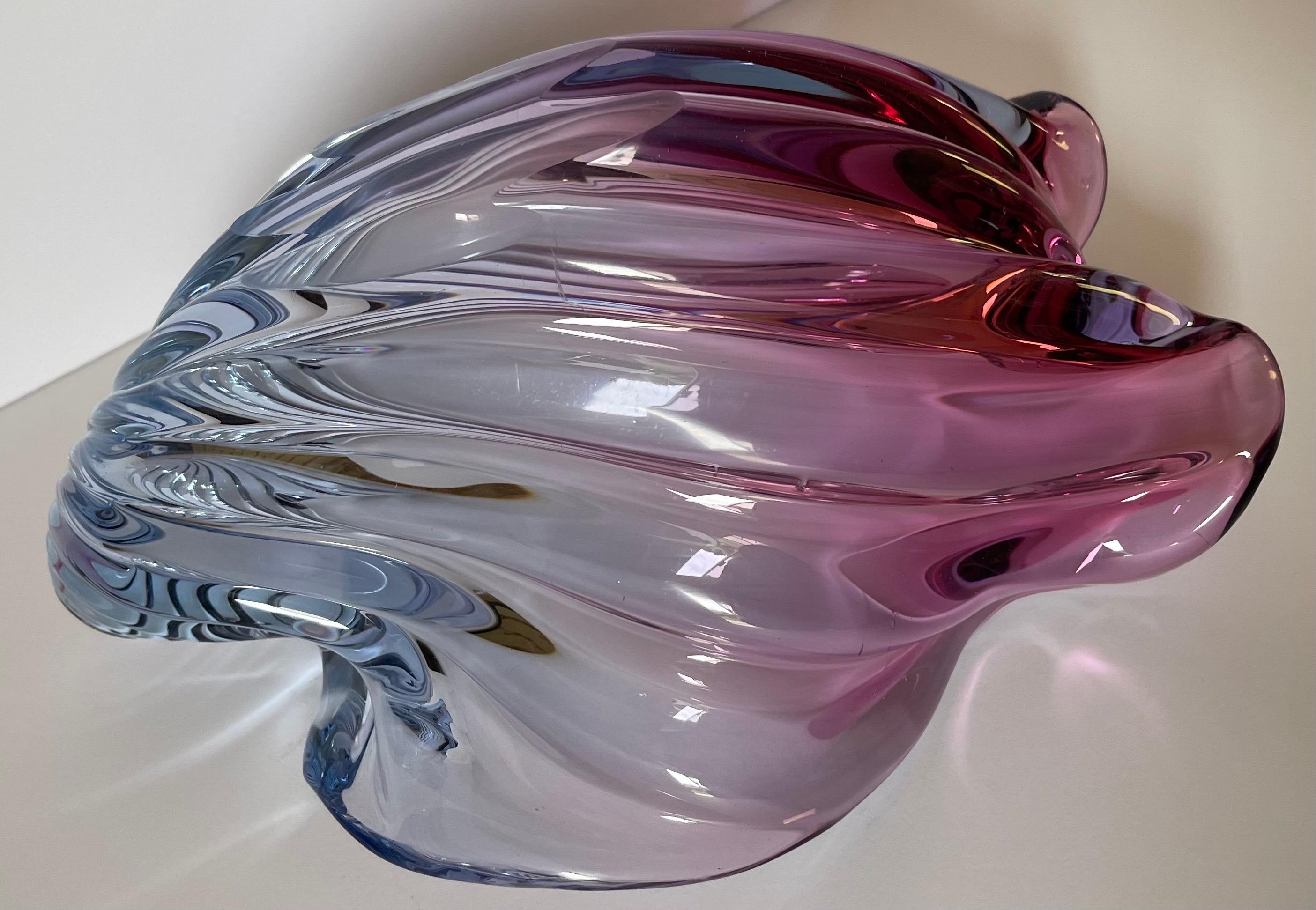 Murano Barbini Blown Glass Pink & Purple Large Shell Bowl  For Sale 8