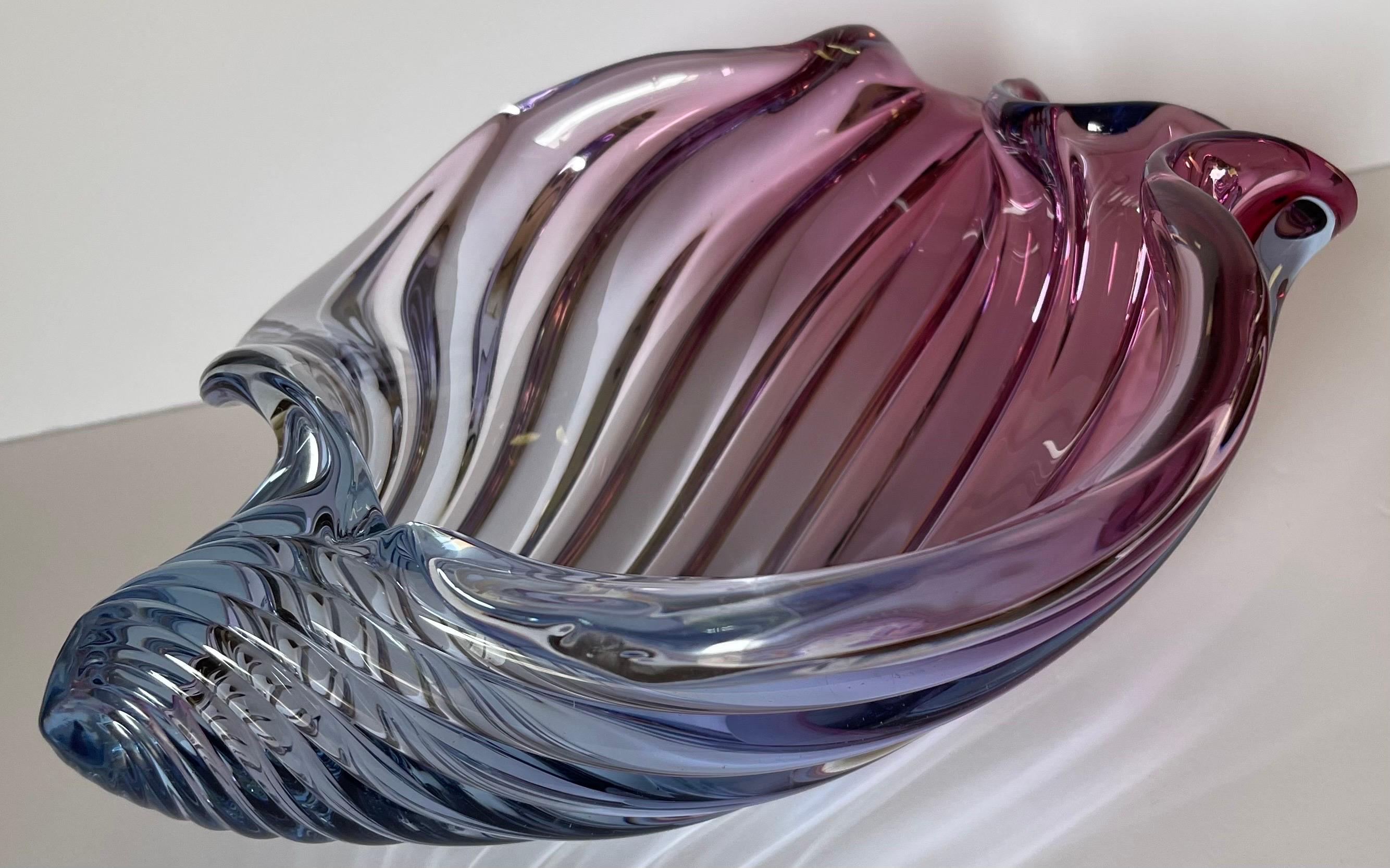 Murano Barbini Blown Glass Pink & Purple Large Shell Bowl  For Sale 9