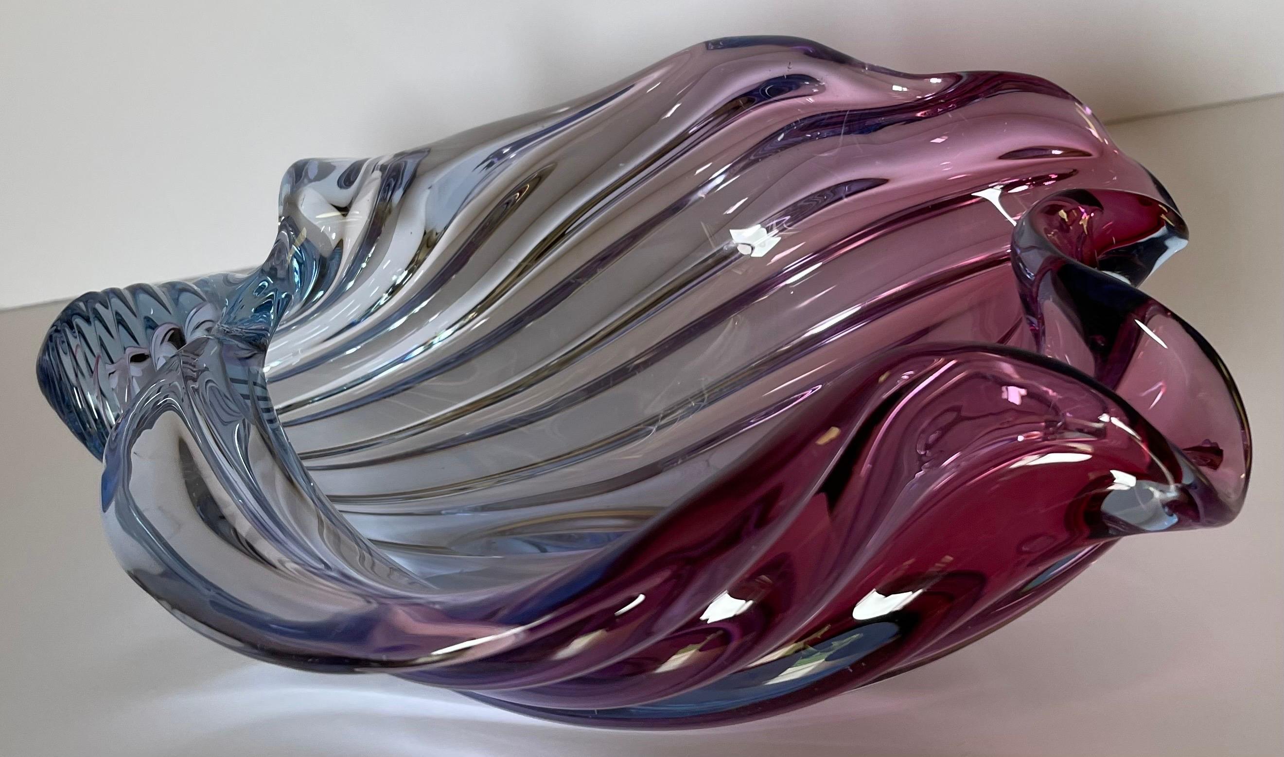 Grand bol en verre soufflé de Murano Barbini rose et violet  en vente 10