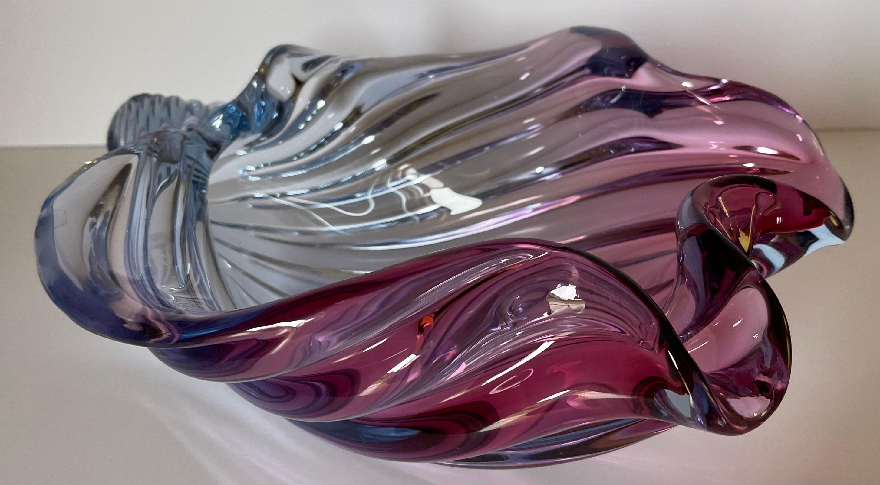 Murano Barbini Blown Glass Pink & Purple Large Shell Bowl  For Sale 11