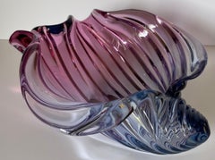 Murano Barbini Blown Glass Pink & Purple Large Shell Bowl