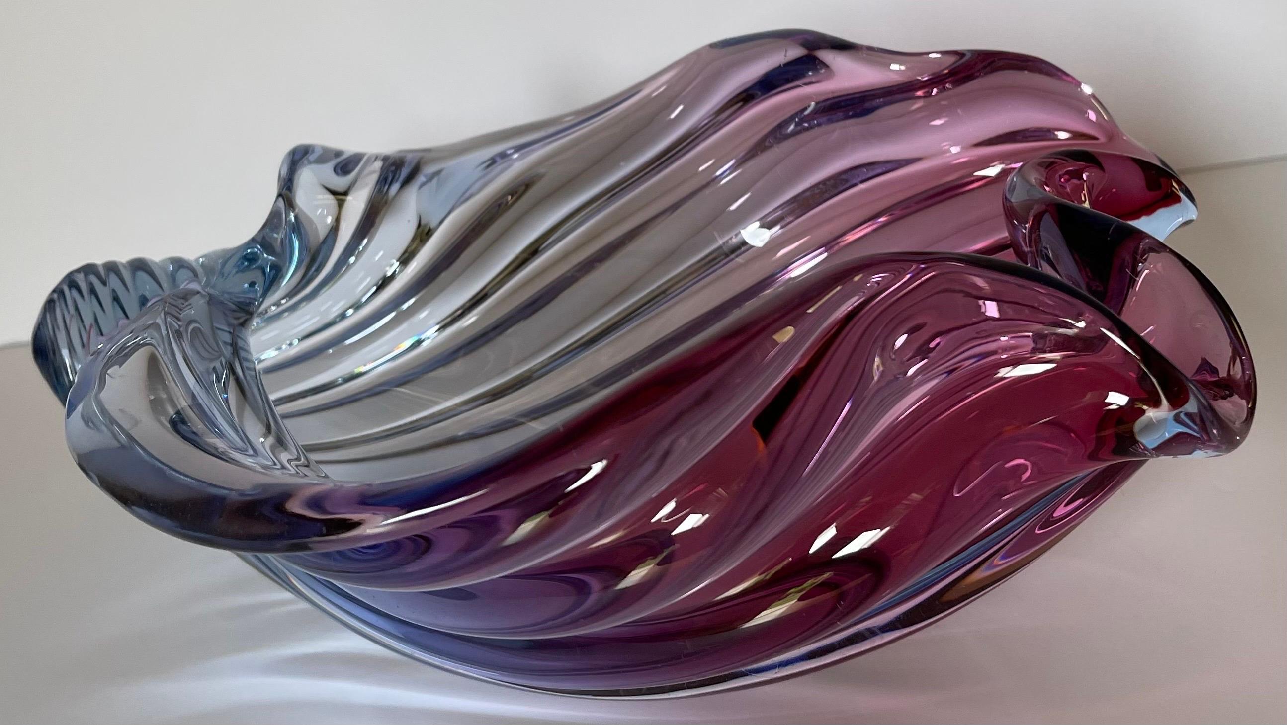 Murano Barbini Blown Glass Pink & Purple Large Shell Bowl  For Sale 2