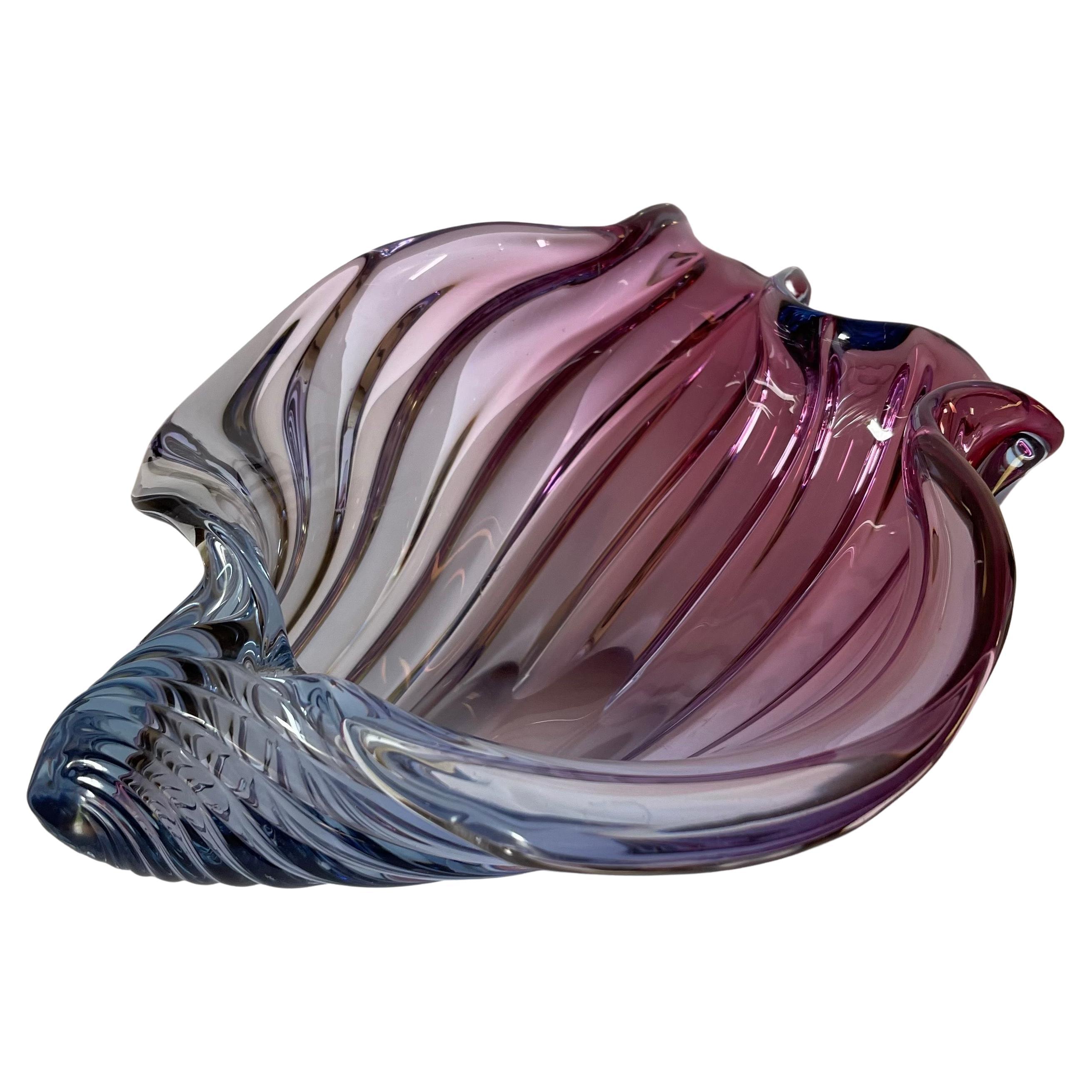 Murano Barbini Blown Glass Pink & Purple Large Shell Bowl  For Sale
