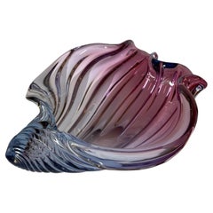 Murano Barbini Blown Glass Pink & Purple Large Shell Bowl 