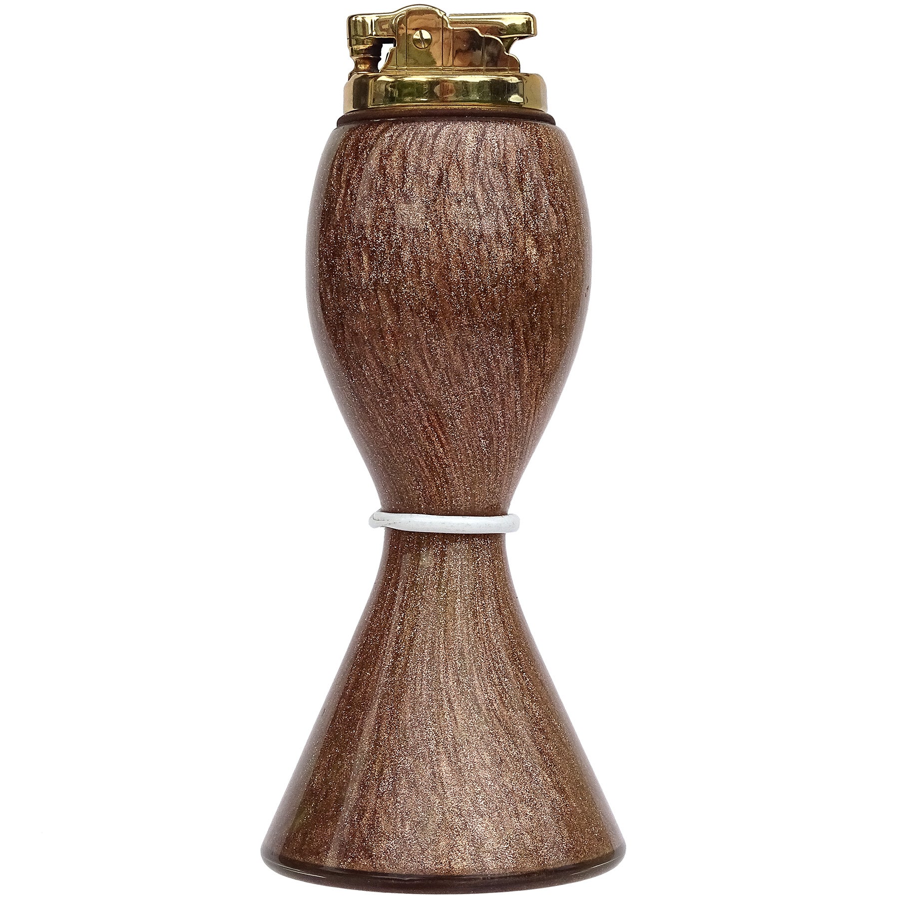 Murano Barbini Copper Aventurine Flecks Italian Art Glass Pinched Waist Lighter For Sale