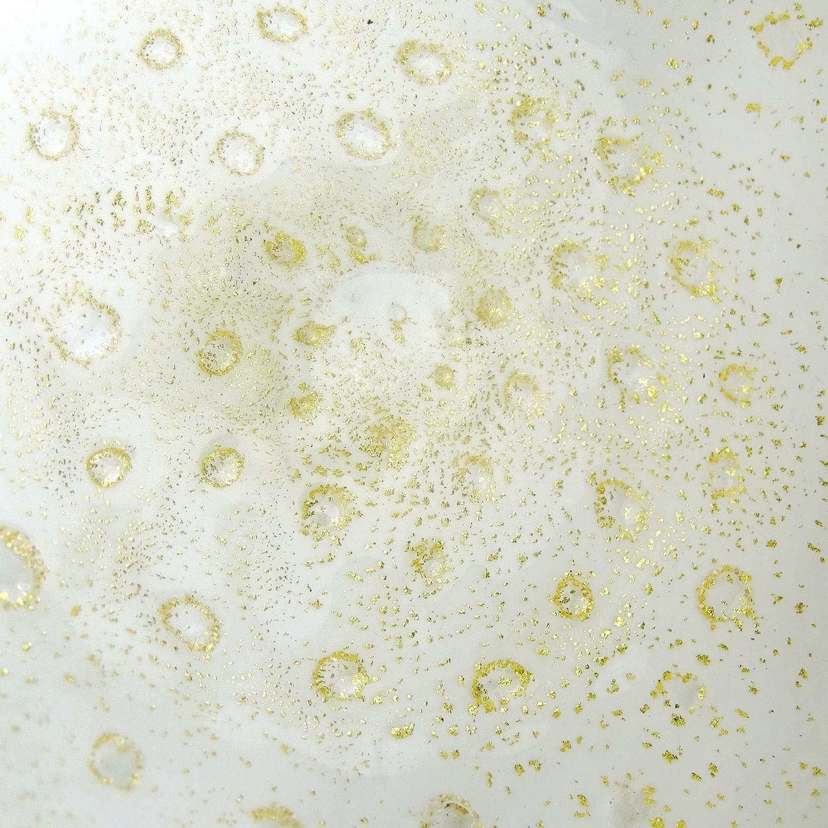 Murano Barbini Moteado de Oro Burbujas Blancas Vaso de Compota de Arte Italiano Martini Hecho a mano en venta