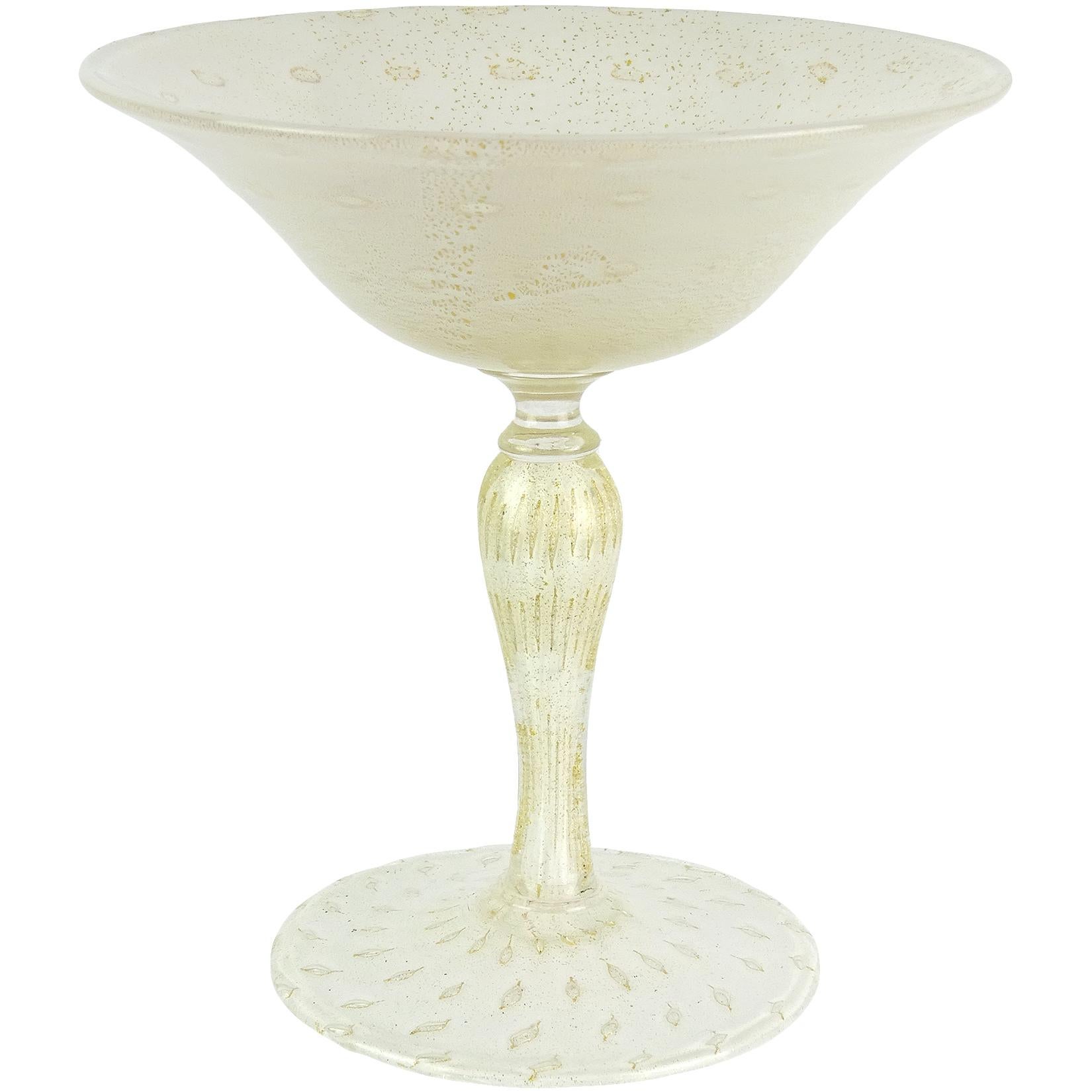 Murano Barbini Moteado de Oro Burbujas Blancas Vaso de Compota de Arte Italiano Martini en Bueno estado para la venta en Kissimmee, FL