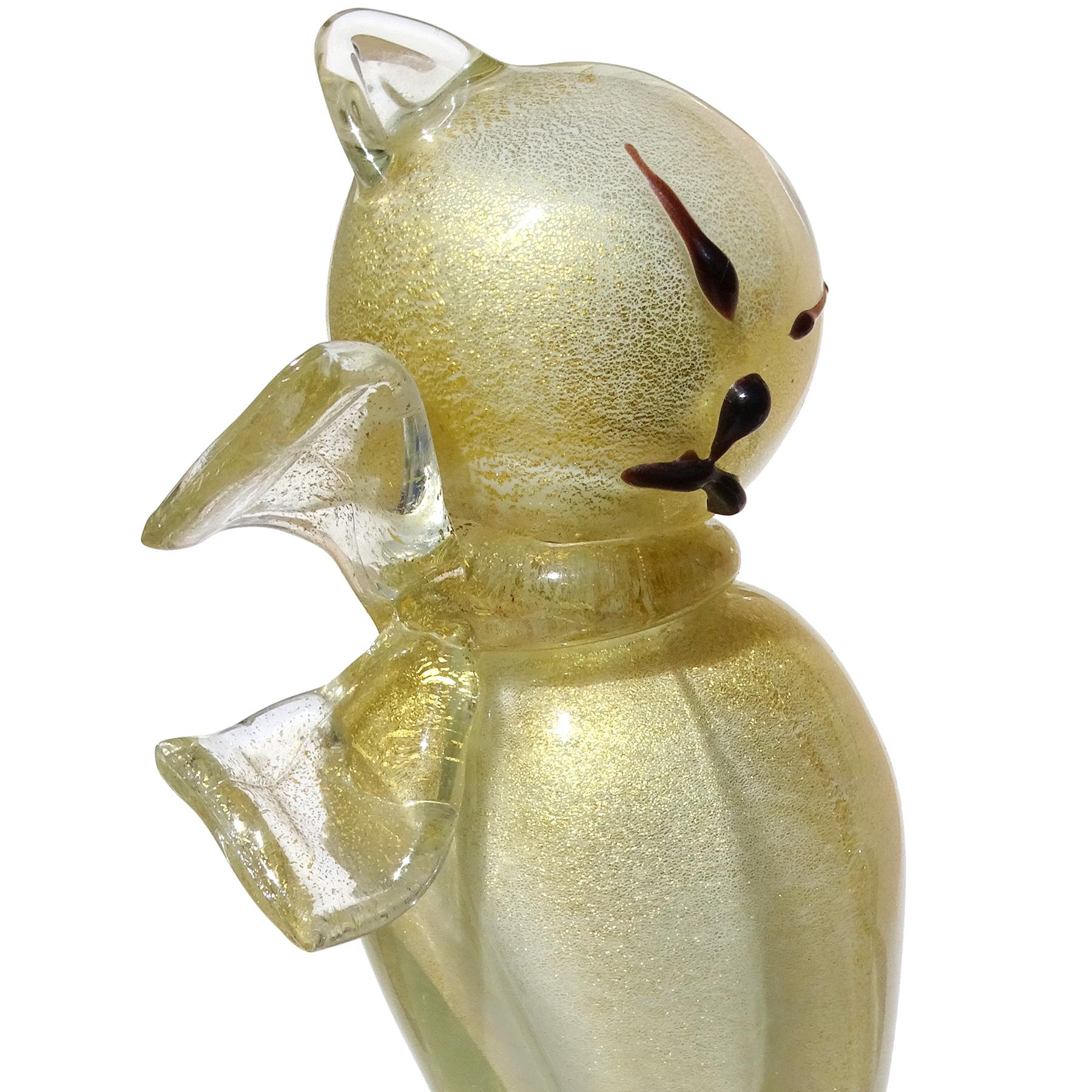 Murano Barbini Motas de Oro Blanco Arte Italiano Gato Escultura Figurilla Moderno de mediados de siglo en venta