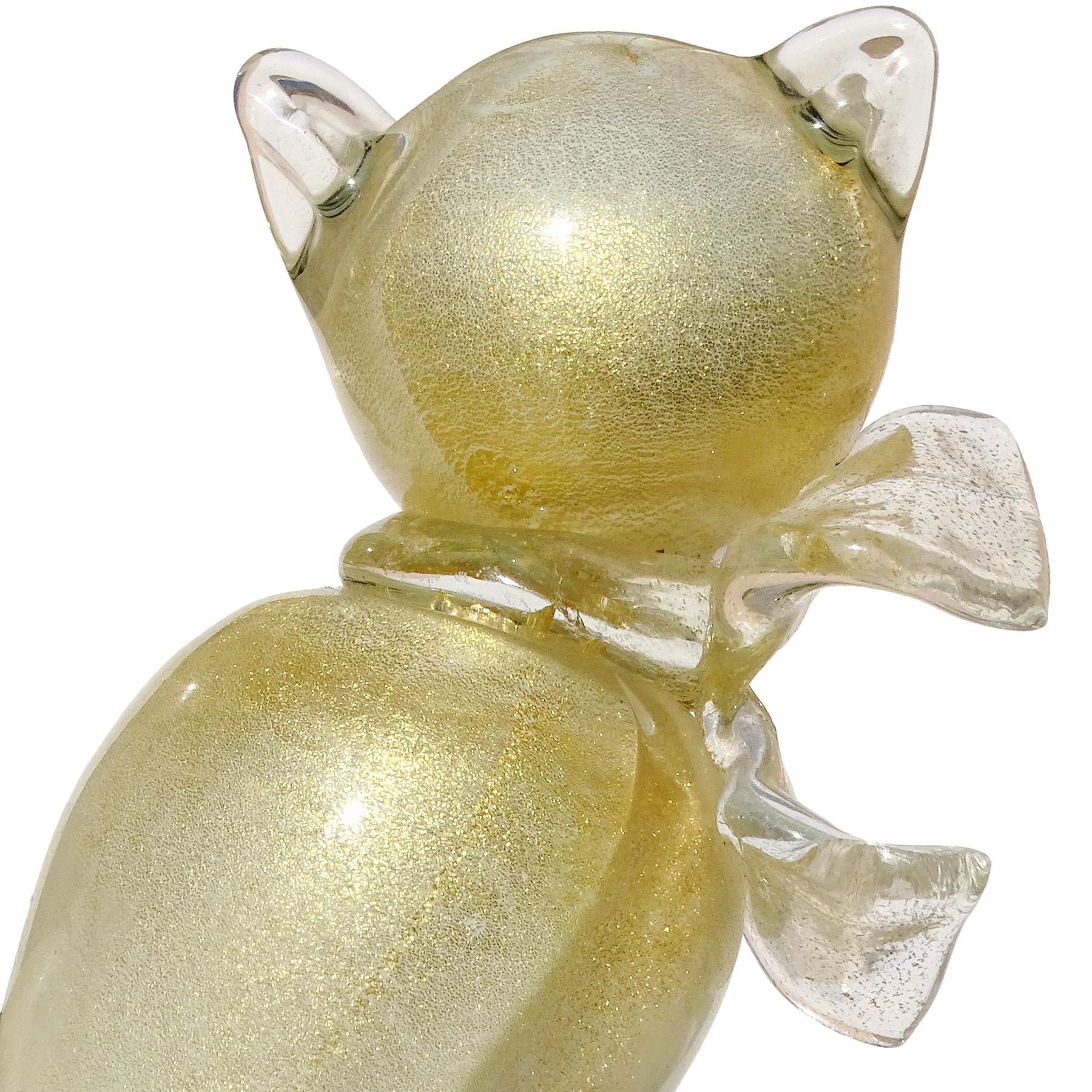 Murano Barbini Motas de Oro Blanco Arte Italiano Gato Escultura Figurilla siglo XX en venta