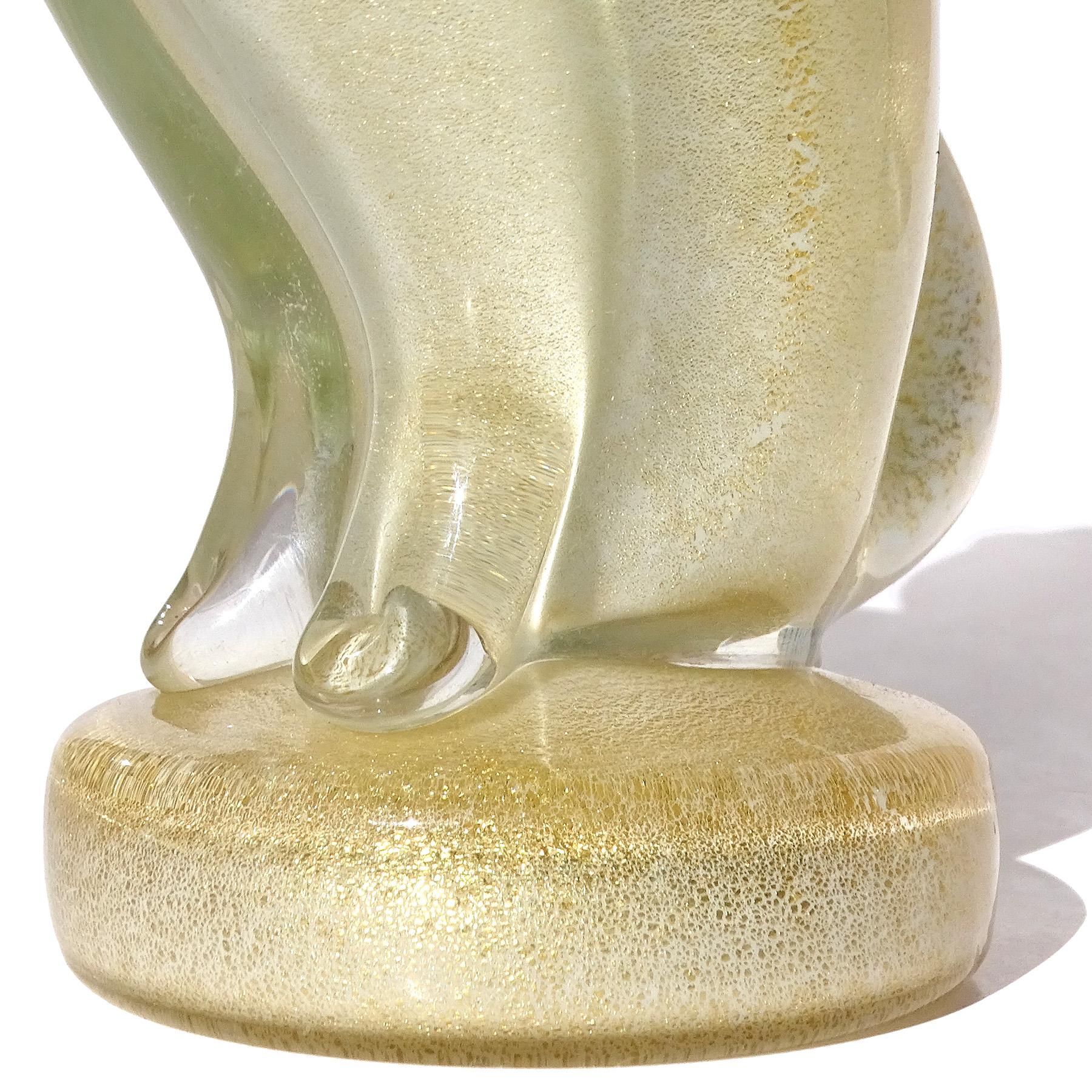 Murano Barbini Motas de Oro Blanco Arte Italiano Gato Escultura Figurilla Vidrio en venta