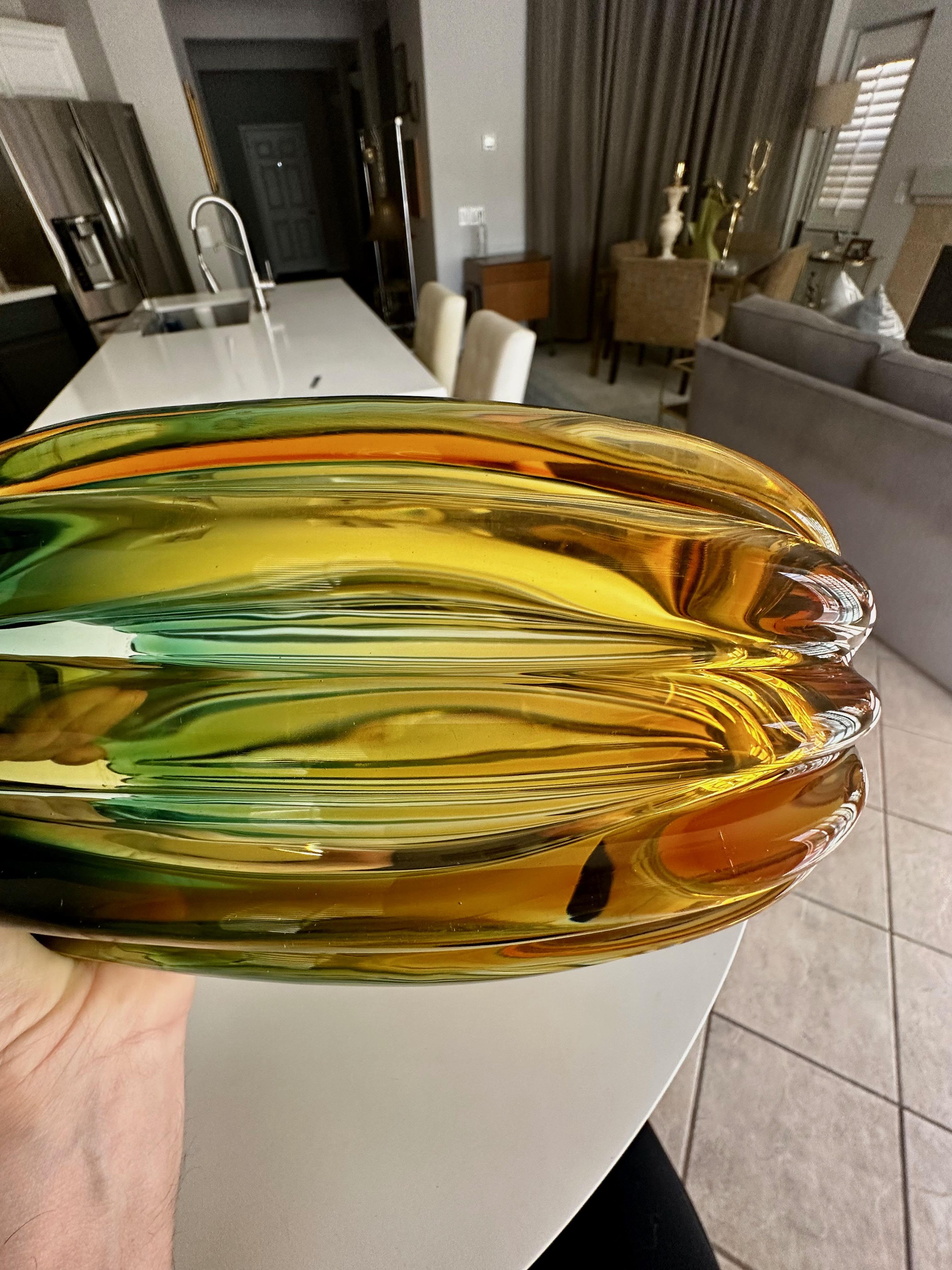 Vaso di Murano Barbini in vetro verde Greene & Greene a coste 2