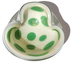 Barbini di Murano Green Spot White Gold Flecks Vintage Italian Art Bowl Dishl