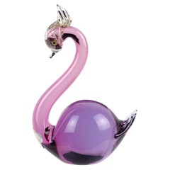 Murano Barbini Label Amethyst Purple Gold Flecks Italian Art Glass Swan Figurine