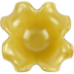 Murano Barbini Opalescent Honey Yellow Gold Flecks Italian Art Glass Flower Bowl