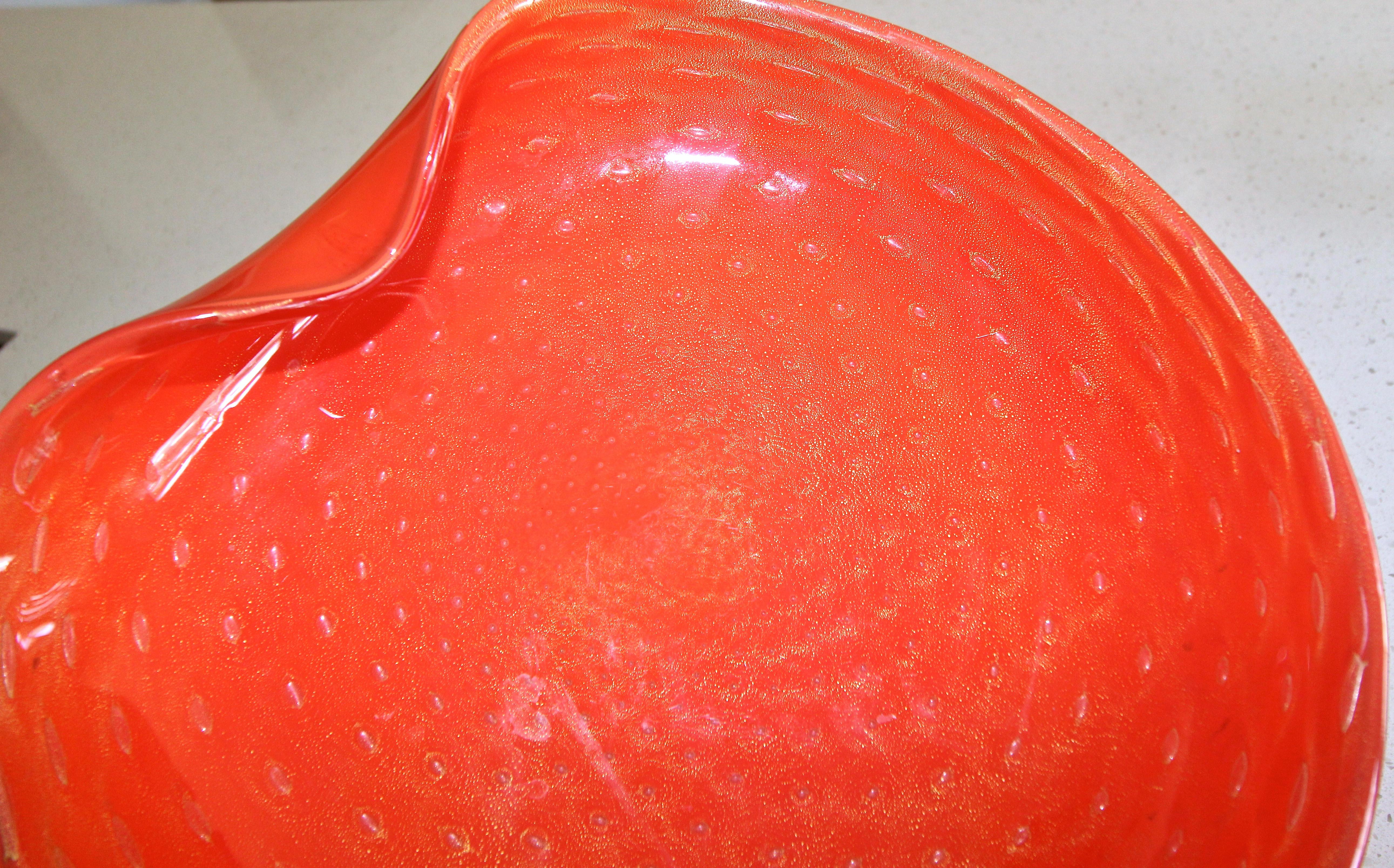 Murano Barbini Orange Clam Shape Centerpiece Bowl 3