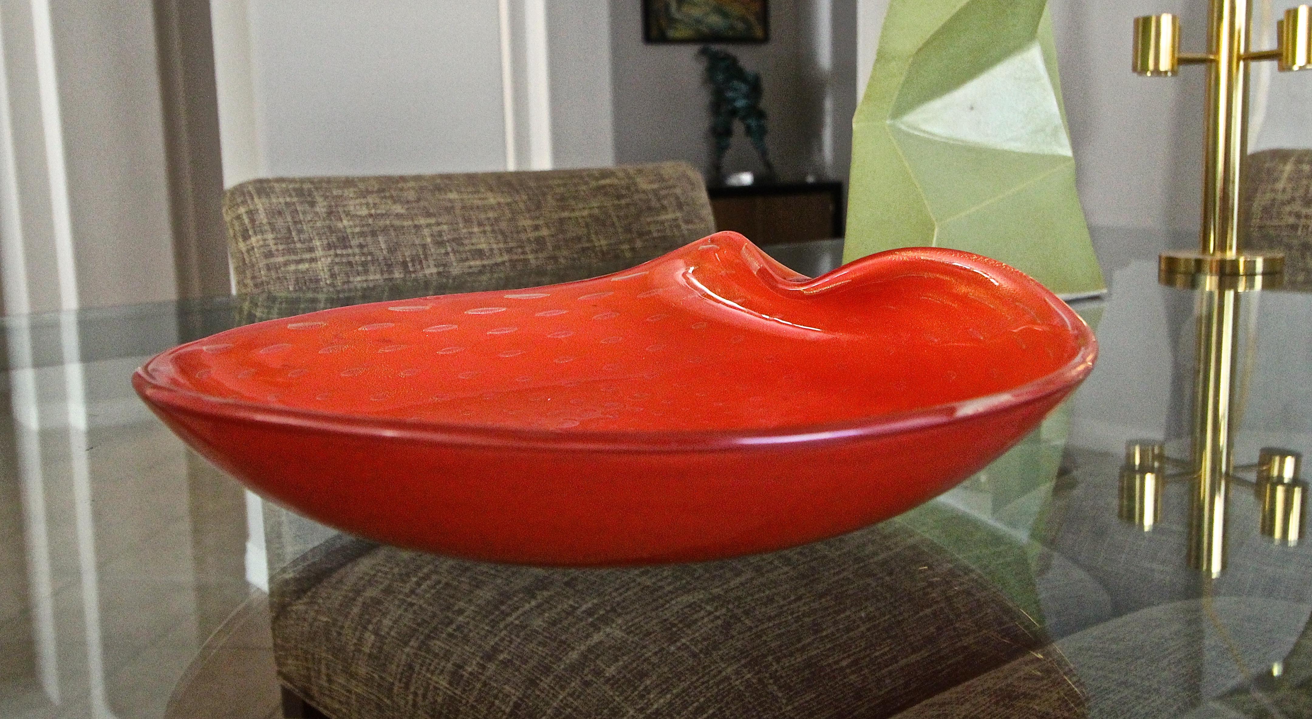 Murano Barbini Orange Clam Shape Centerpiece Bowl 5