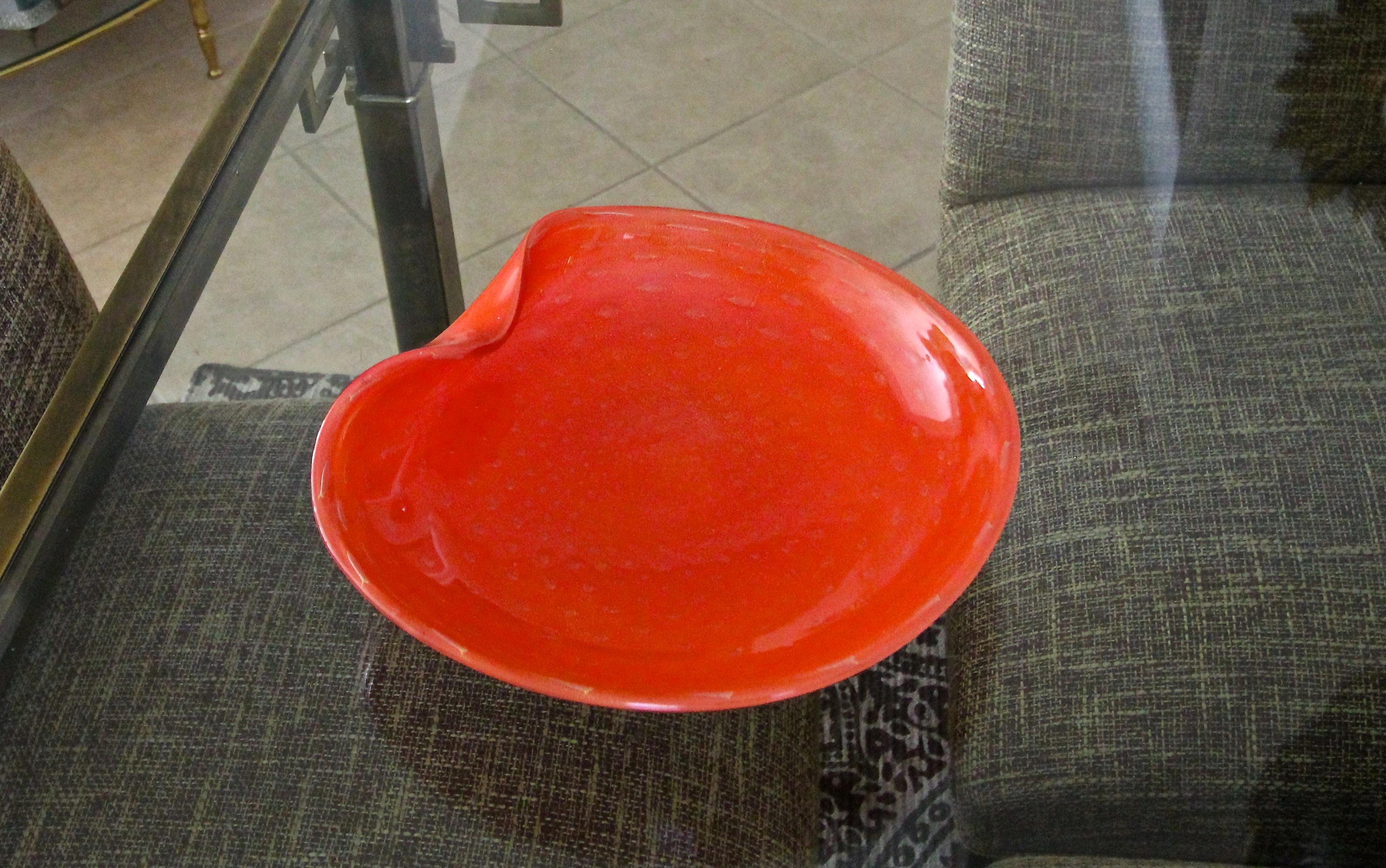 Italian Murano Barbini Orange Clam Shape Centerpiece Bowl
