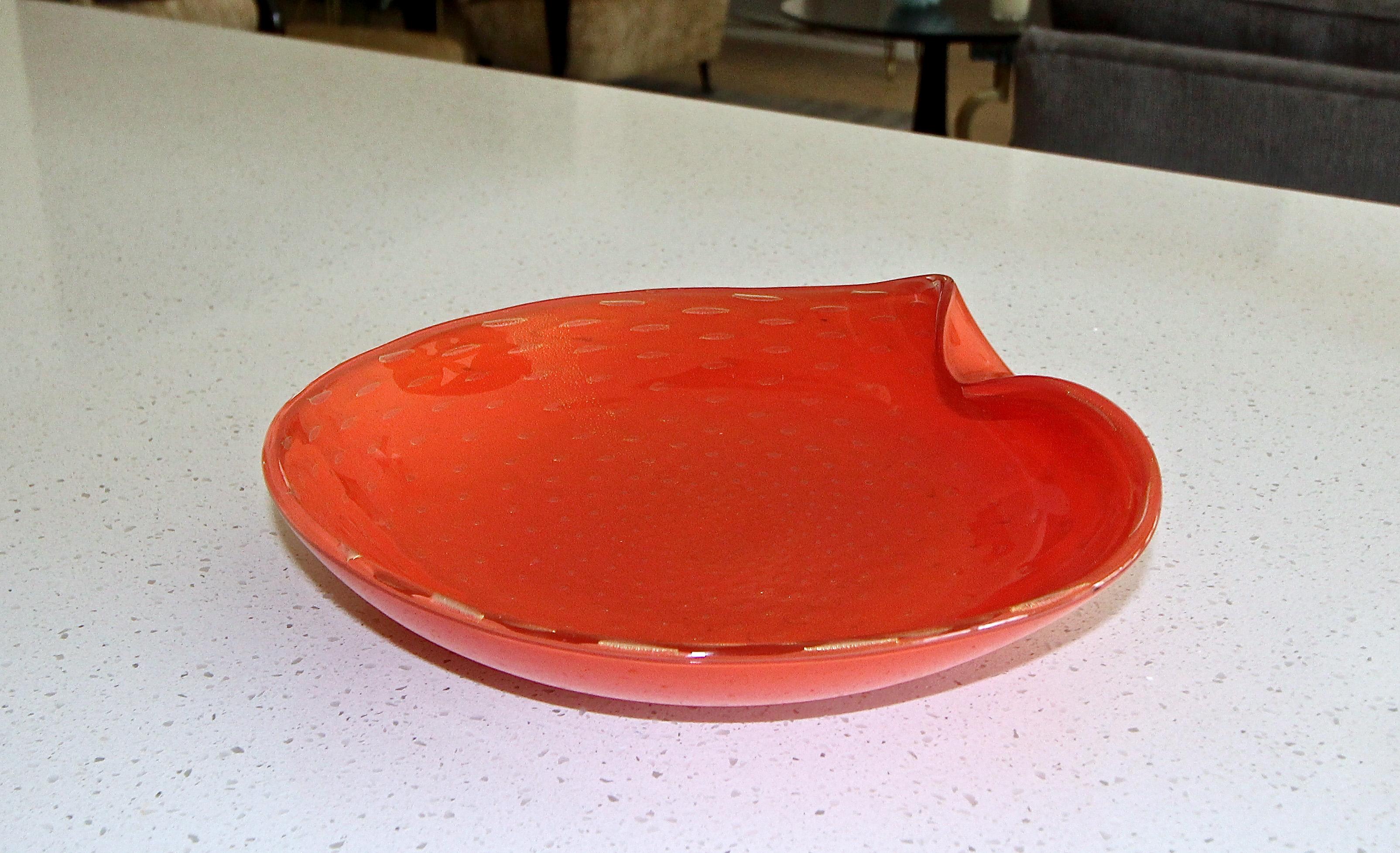 Mid-20th Century Murano Barbini Orange Clam Shape Centerpiece Bowl