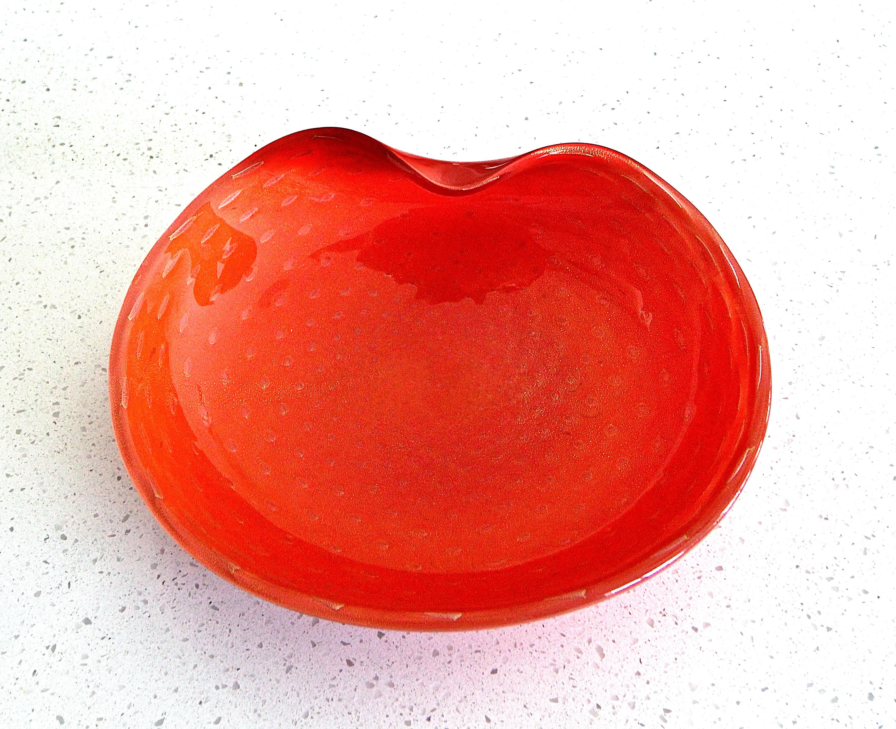 Blown Glass Murano Barbini Orange Clam Shape Centerpiece Bowl