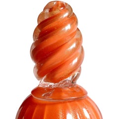 Murano Barbini Orange Gold Flecks Italian Art Glass Vintage Ribbed Cookie Jar