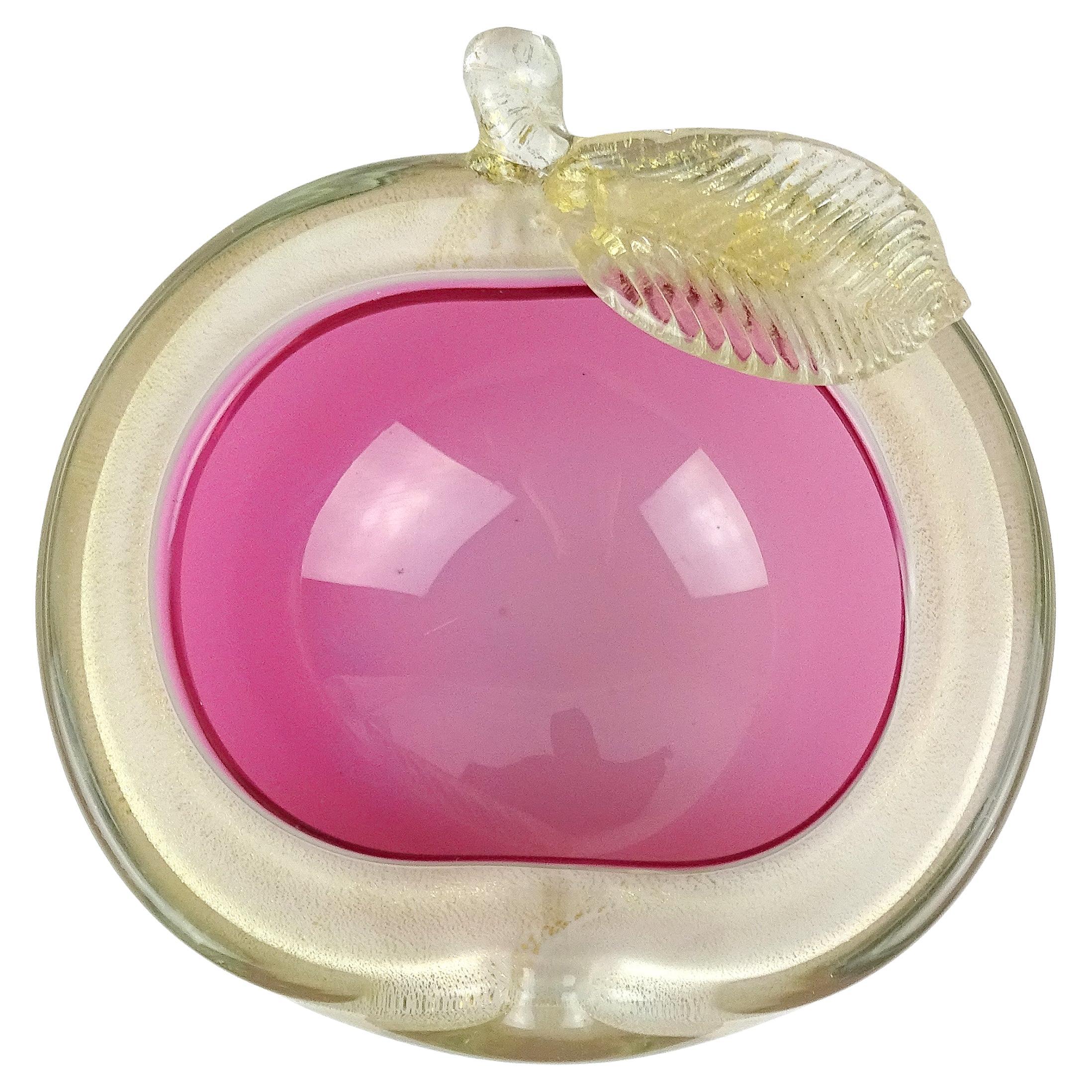 Murano Barbini Pink White Gold Flecks Italian Art Glass Apple Decorative Bowl