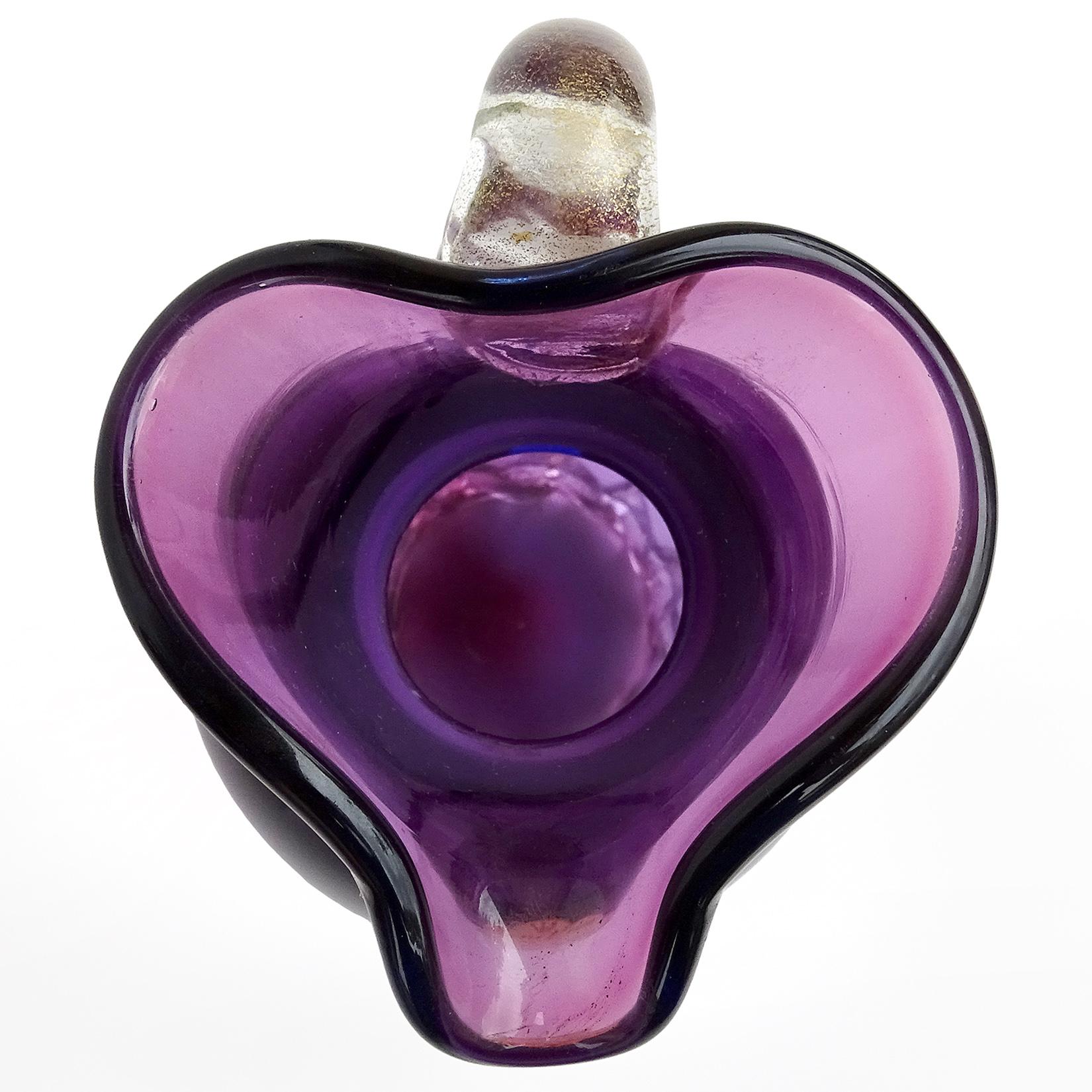 Mid-Century Modern Murano Barbini Purple Amethyst Gold Flecks Handle Italian Art Glass Pitcher Vase For Sale