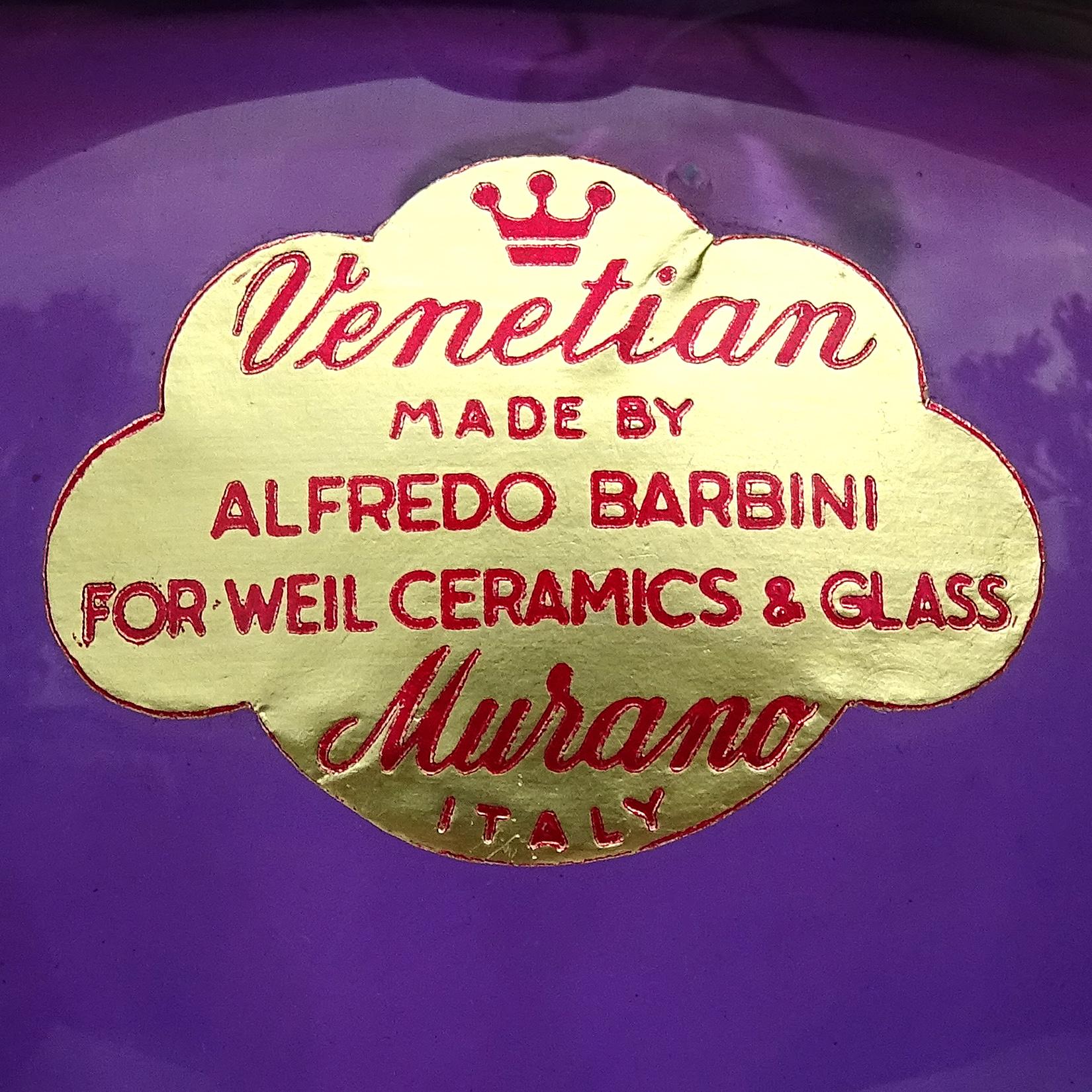Murano Barbini Purple Amethyst Gold Flecks Handle Italian Art Glass Pitcher Vase For Sale 2