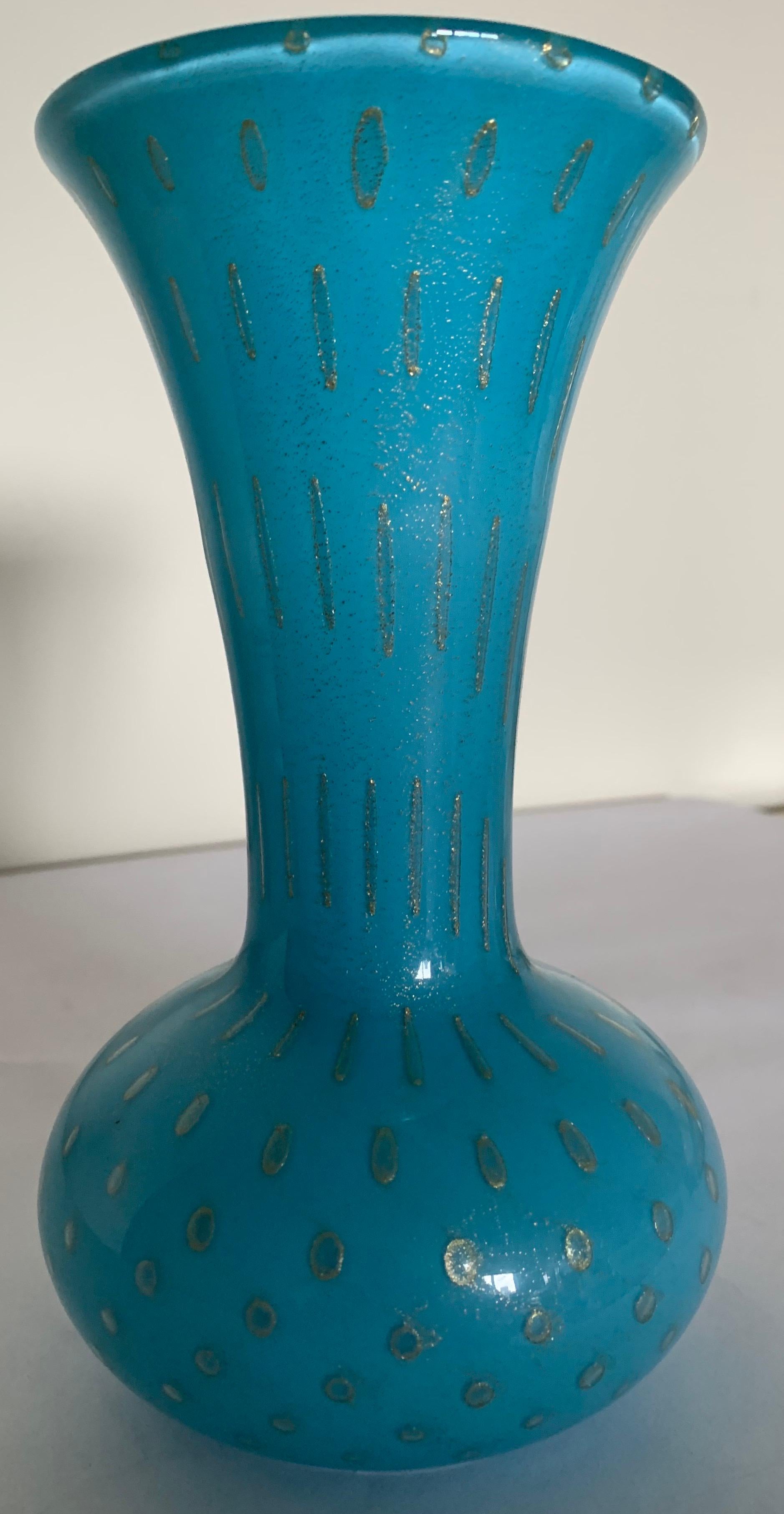 Italian Murano Barbini Robins Egg Blue Glass Vase For Sale