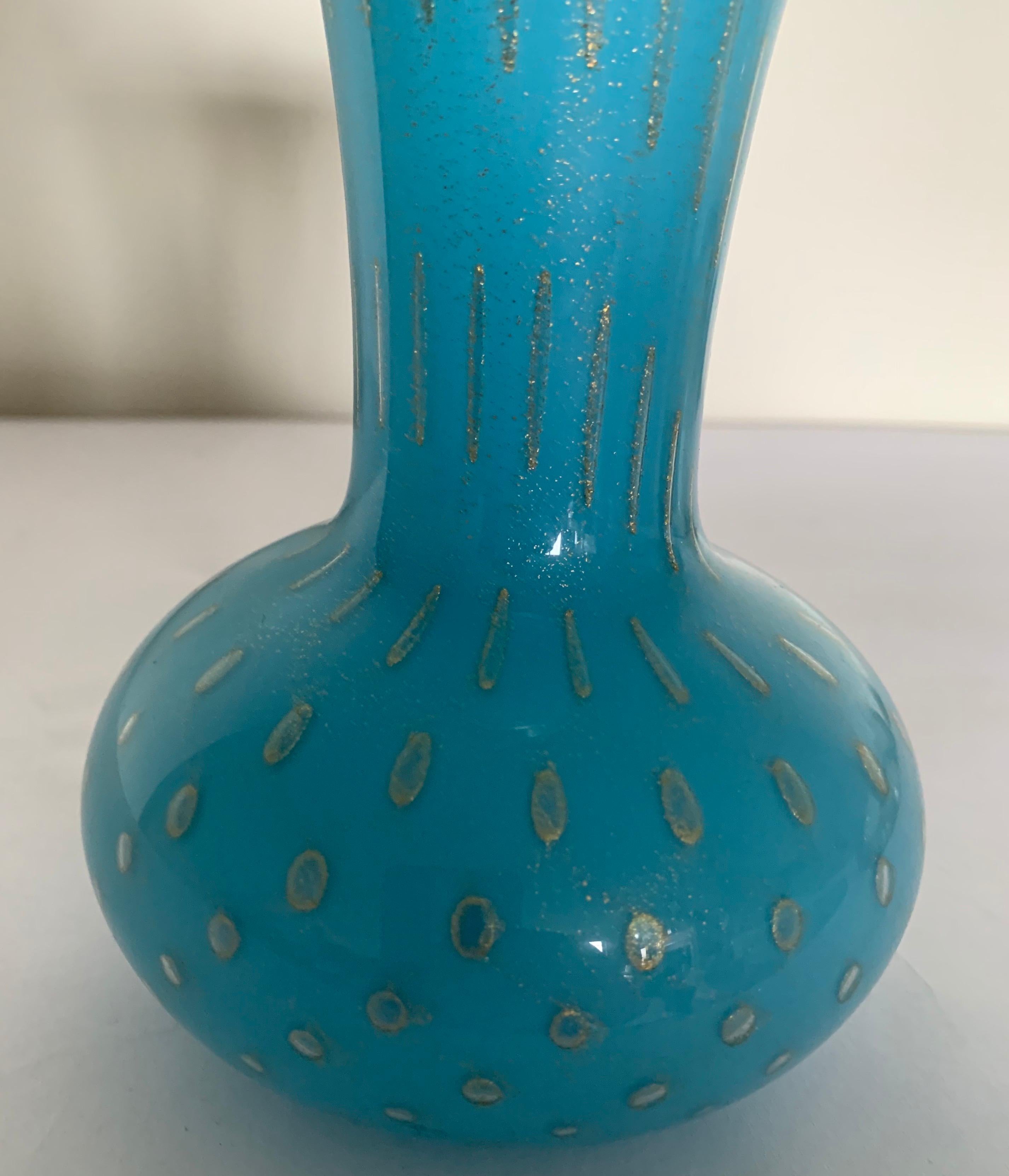 Blown Glass Murano Barbini Robins Egg Blue Glass Vase For Sale