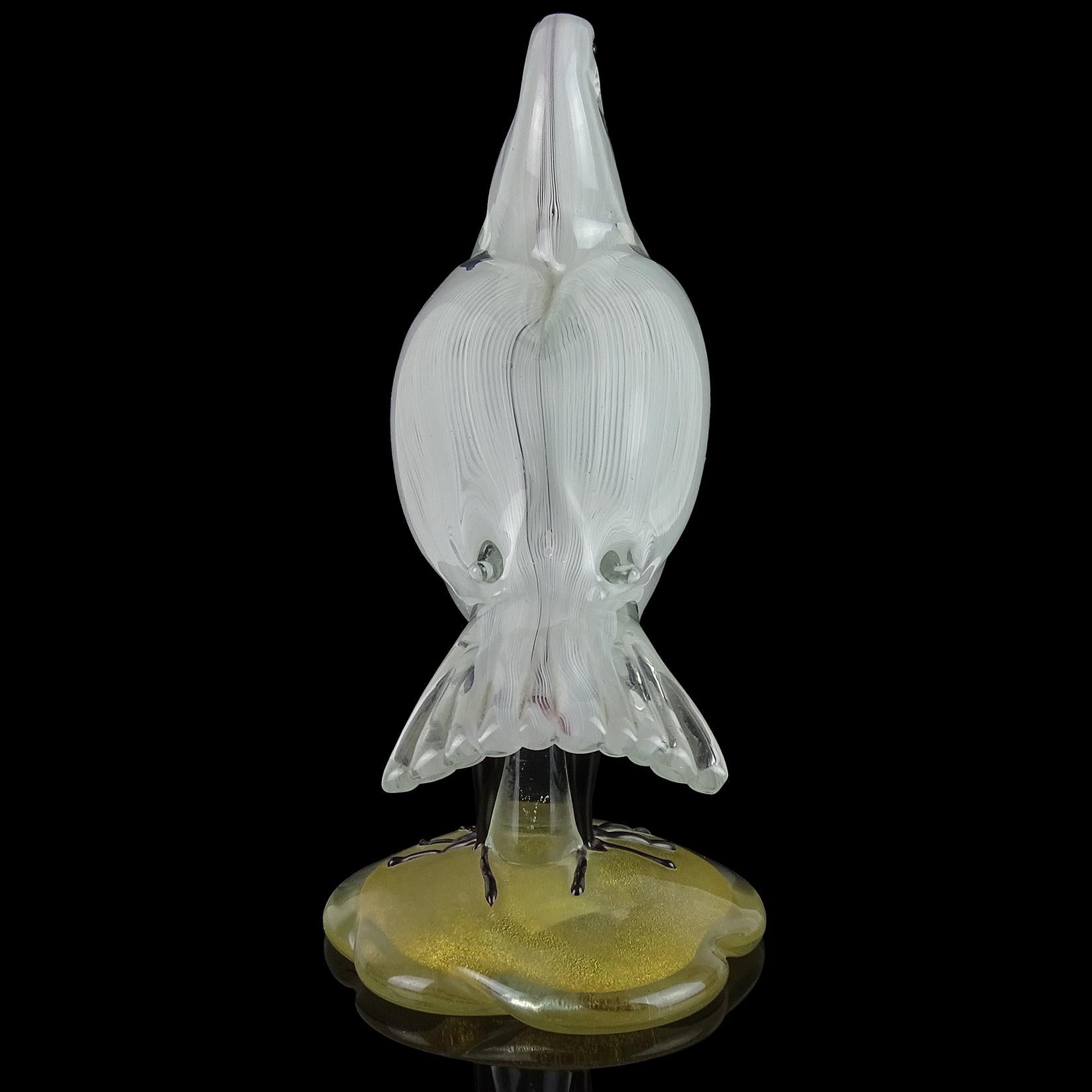 Murano Barbini Salviati Cintas Blancas Base de Oro Escultura de Vidrio Artístico Italiano Pájaro Hecho a mano en venta