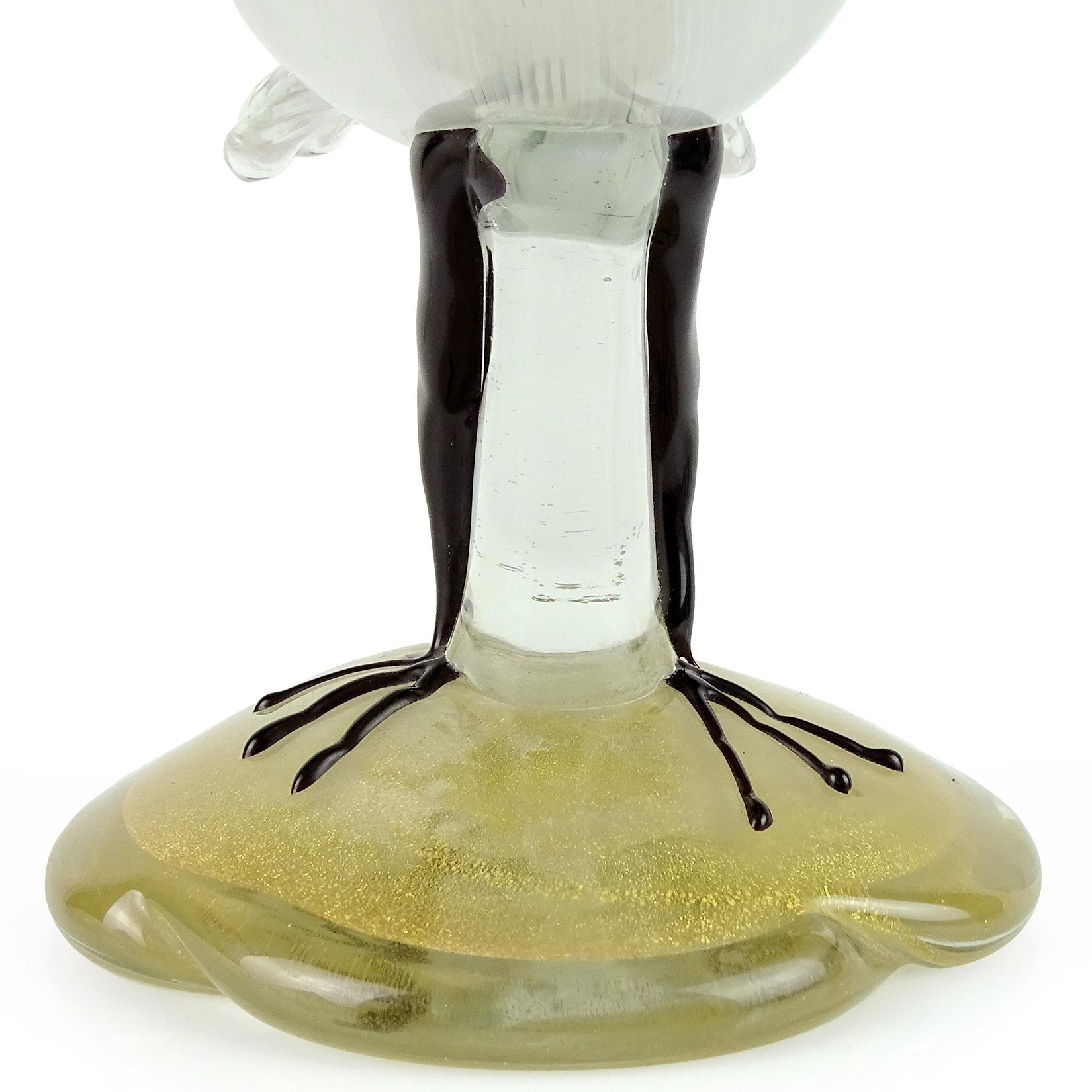 Murano Barbini Salviati Cintas Blancas Base de Oro Escultura de Vidrio Artístico Italiano Pájaro en Bueno estado para la venta en Kissimmee, FL