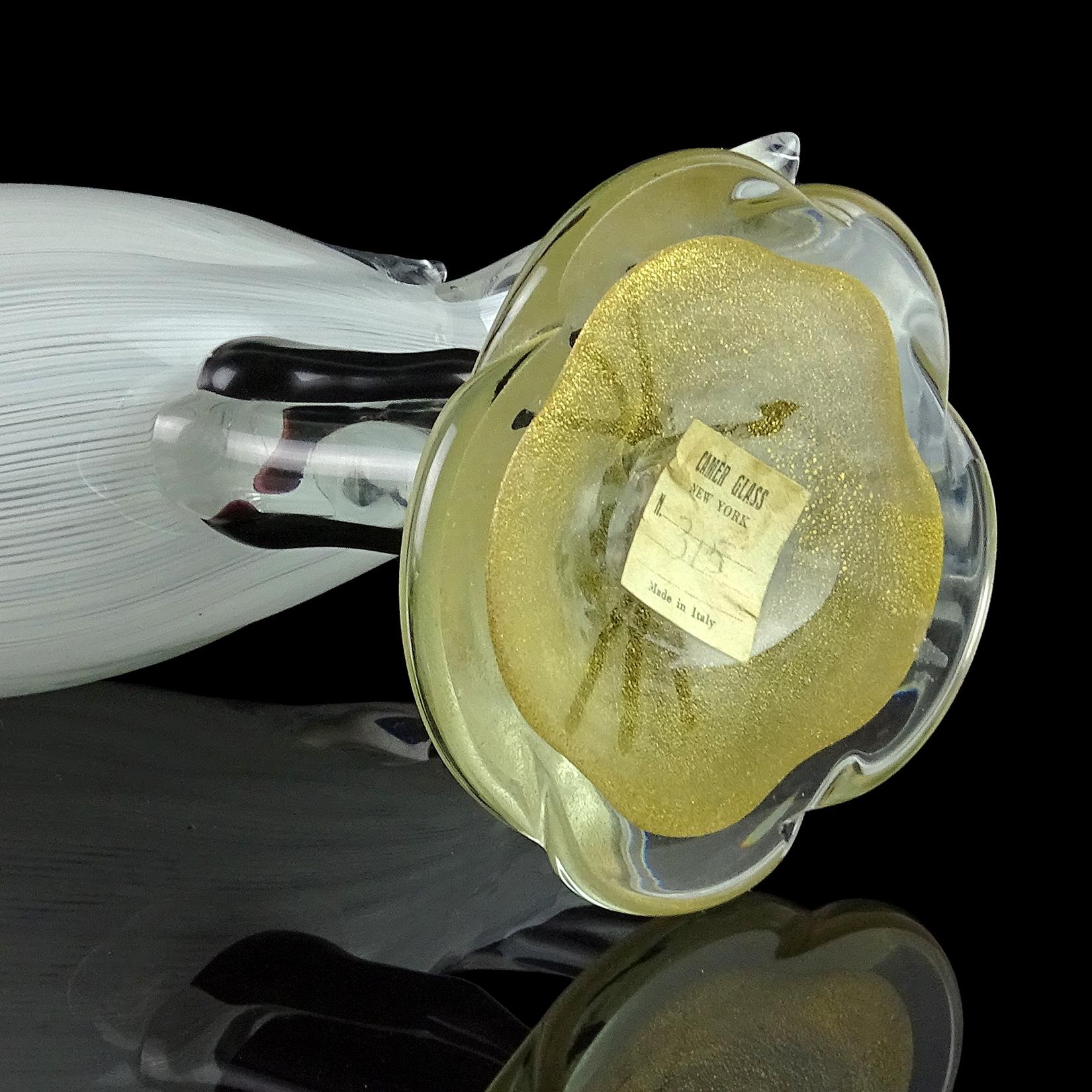 Murano Barbini Salviati Cintas Blancas Base de Oro Escultura de Vidrio Artístico Italiano Pájaro siglo XX en venta