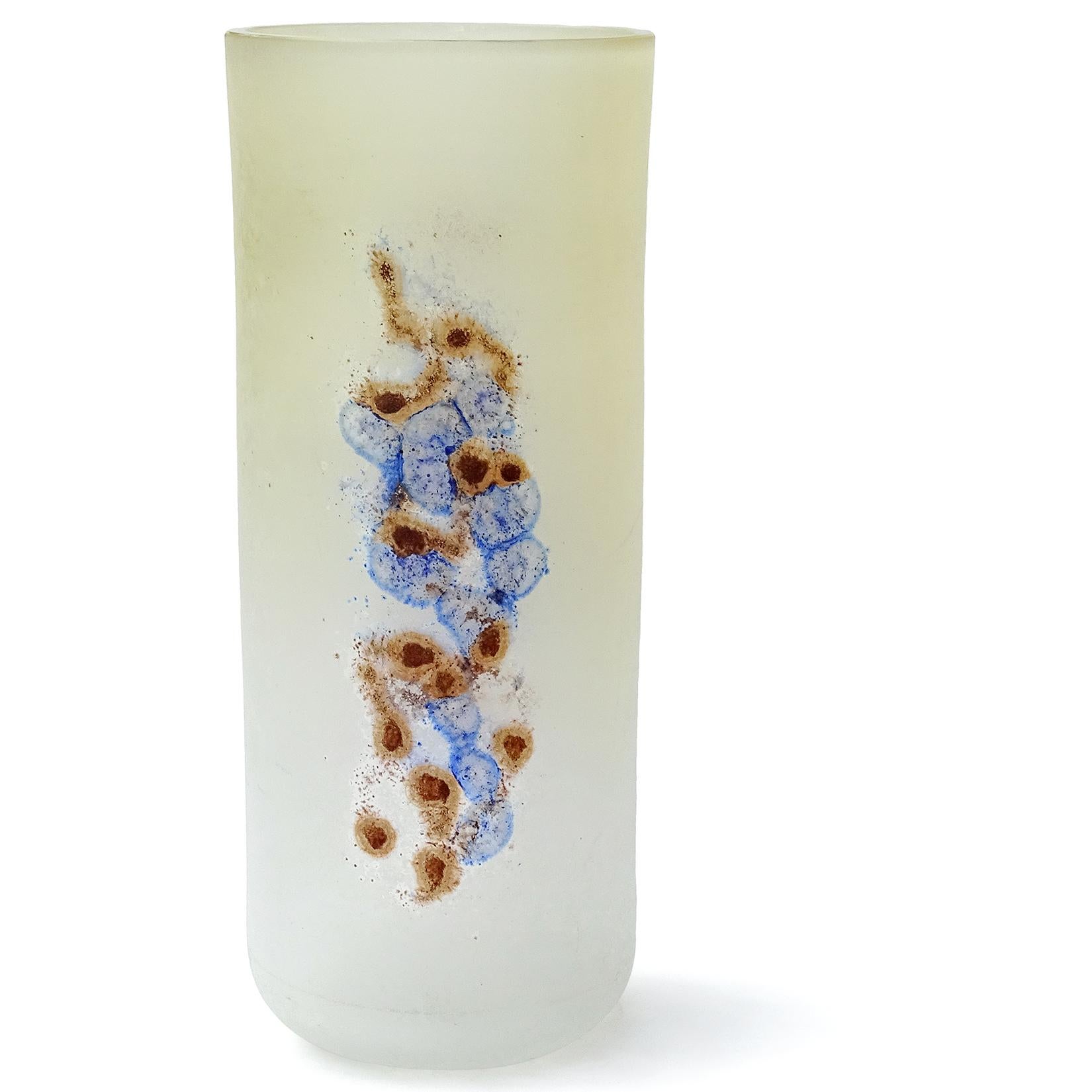 Beautiful large, and vintage, Murano hand blown white, blue and rust color 