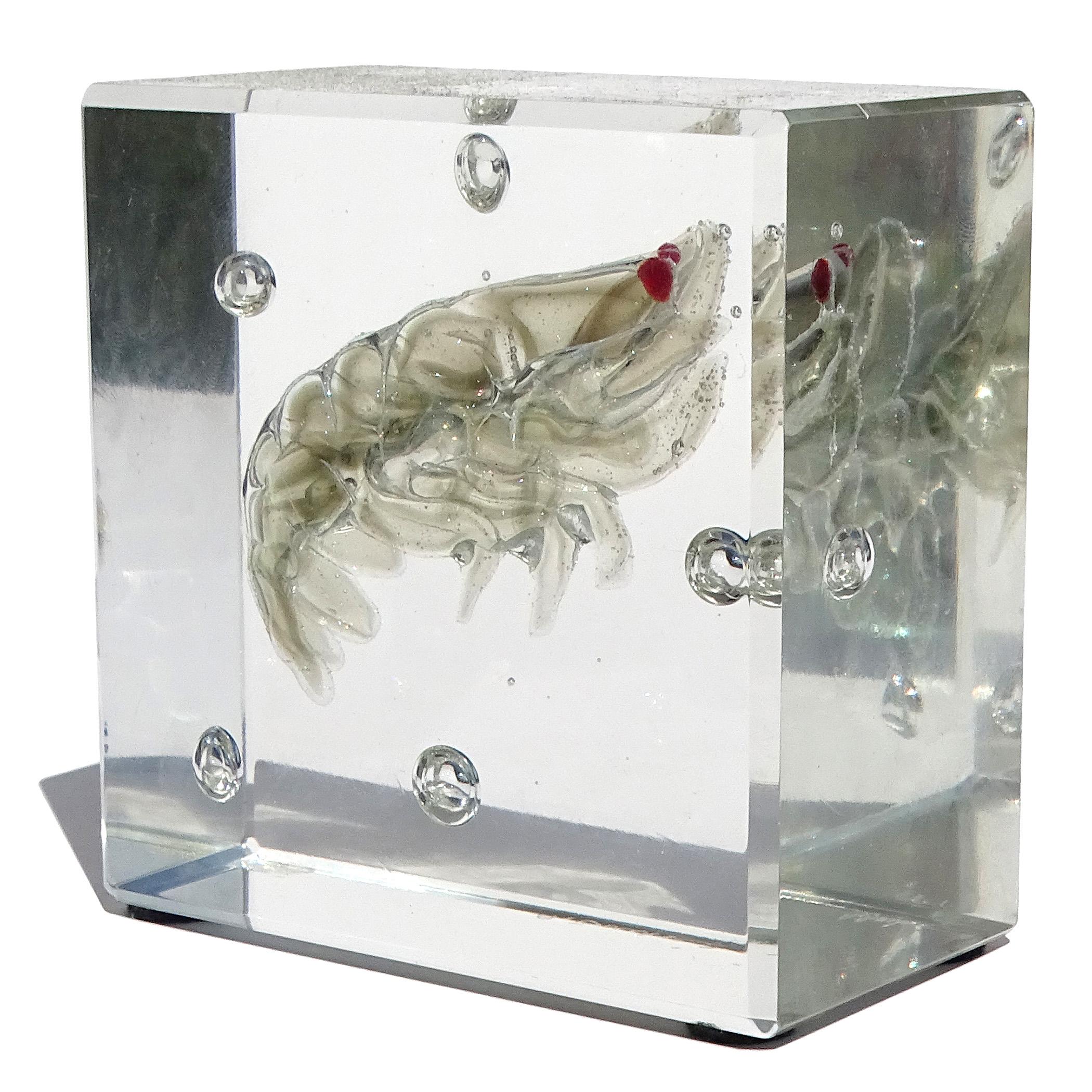 Pisapapeles acuario de cristal artístico italiano Murano Barbini firmado Camarón iridiscente Italiano en venta