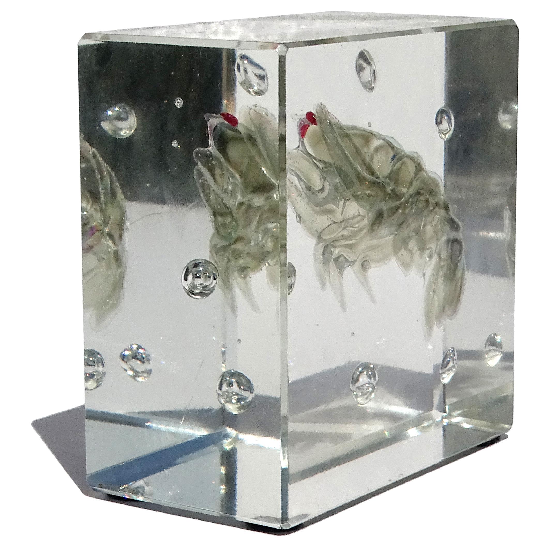 Pisapapeles acuario de cristal artístico italiano Murano Barbini firmado Camarón iridiscente Hecho a mano en venta