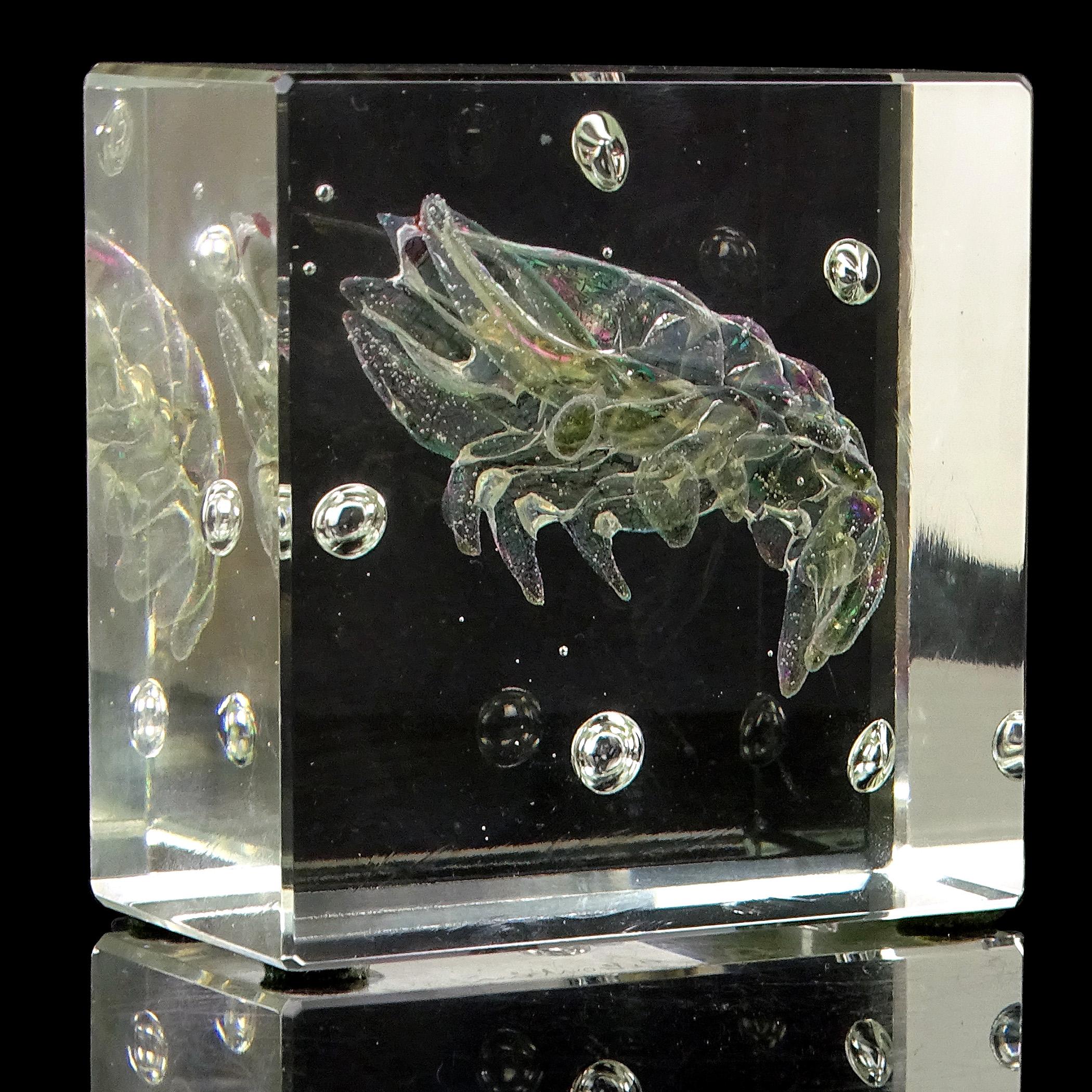 Pisapapeles acuario de cristal artístico italiano Murano Barbini firmado Camarón iridiscente Vidrio en venta