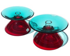 Barbini di Murano firmato in vetro artistico italiano Rosso Aqua Clessidra Portacandele Label